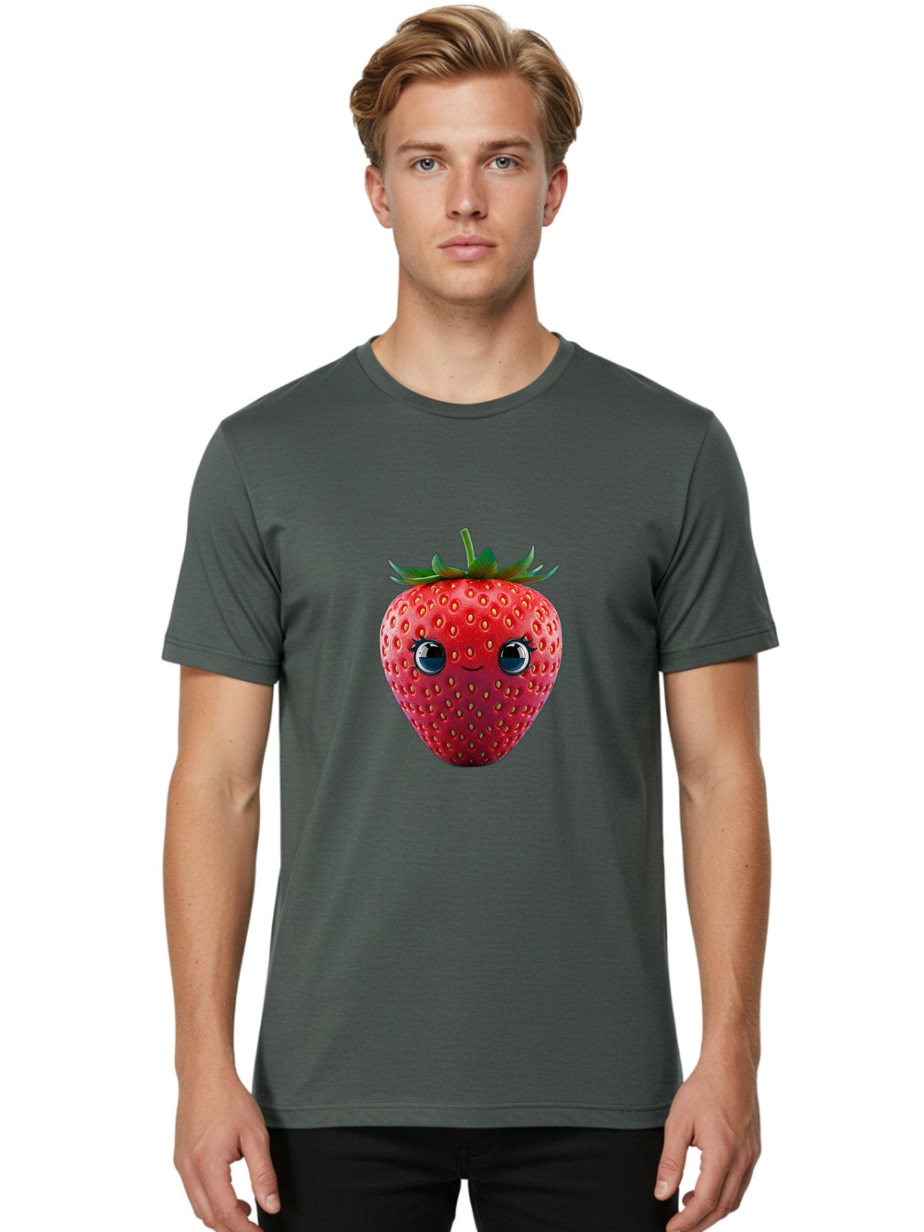 Strawberry-4 Men'S Graphic Tee, 100% Cotton, Comfortable Casual Summer Wear, Machine Washable, Cartoon Strawberry, Strawberry With Face, Smiling Fruit, Red Strawberry, Cute Character, Kawaii, Happy Strawberry, 3D Illustration, Adorable Design Bac467 27