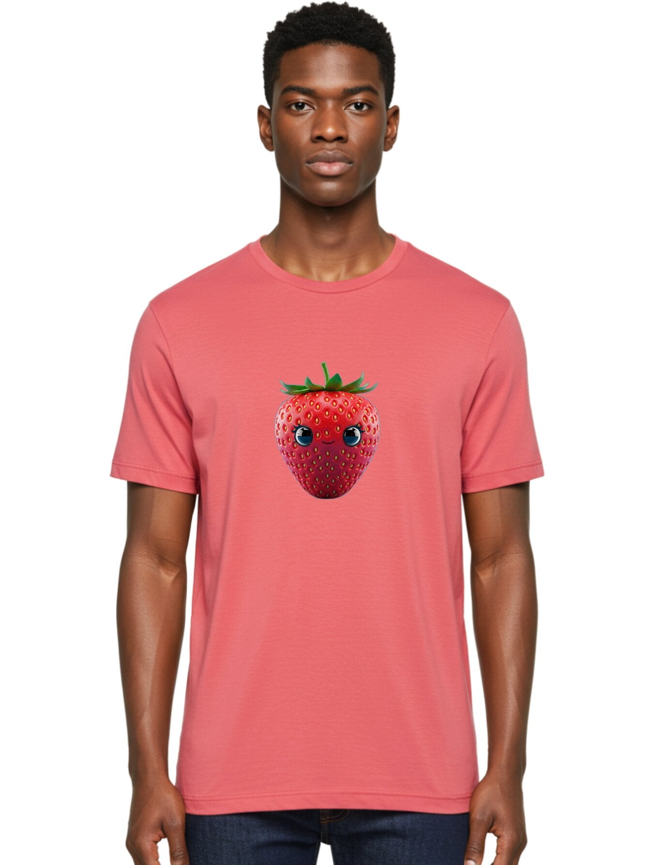 Strawberry-4 Men'S Graphic Tee, 100% Cotton, Comfortable Casual Summer Wear, Machine Washable, Cartoon Strawberry, Strawberry With Face, Smiling Fruit, Red Strawberry, Cute Character, Kawaii, Happy Strawberry, 3D Illustration, Adorable Design Bac467 22