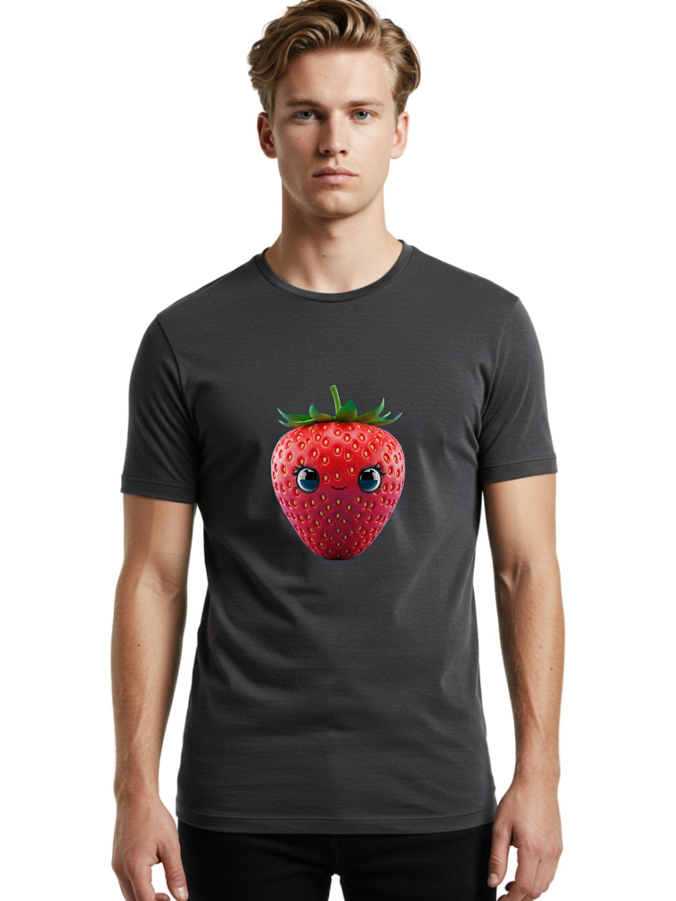 Strawberry-4 Men'S Graphic Tee, 100% Cotton, Comfortable Casual Summer Wear, Machine Washable, Cartoon Strawberry, Strawberry With Face, Smiling Fruit, Red Strawberry, Cute Character, Kawaii, Happy Strawberry, 3D Illustration, Adorable Design Bac467 17