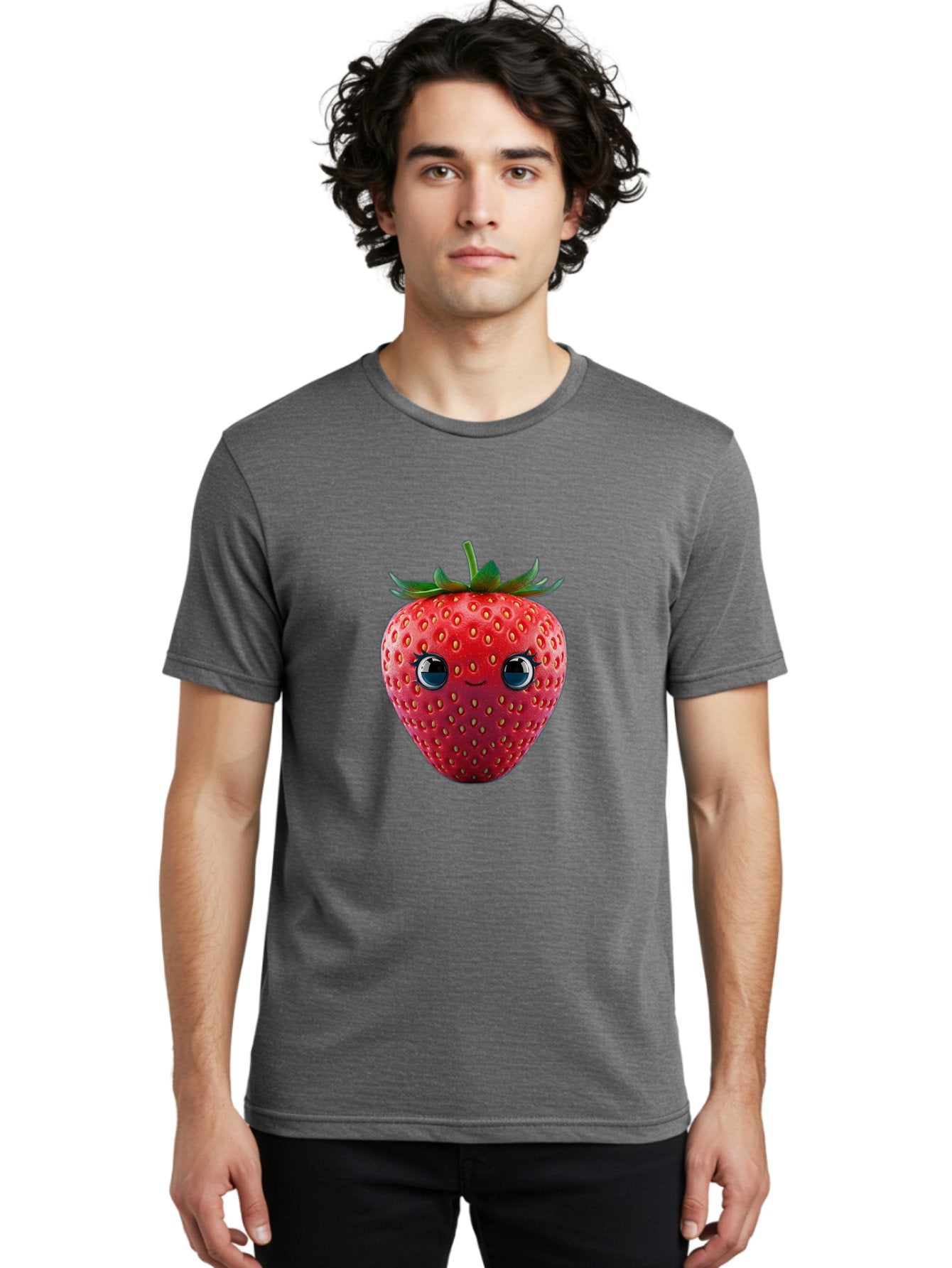 Strawberry-4 Men'S Graphic Tee, 100% Cotton, Comfortable Casual Summer Wear, Machine Washable, Cartoon Strawberry, Strawberry With Face, Smiling Fruit, Red Strawberry, Cute Character, Kawaii, Happy Strawberry, 3D Illustration, Adorable Design Bac467 23