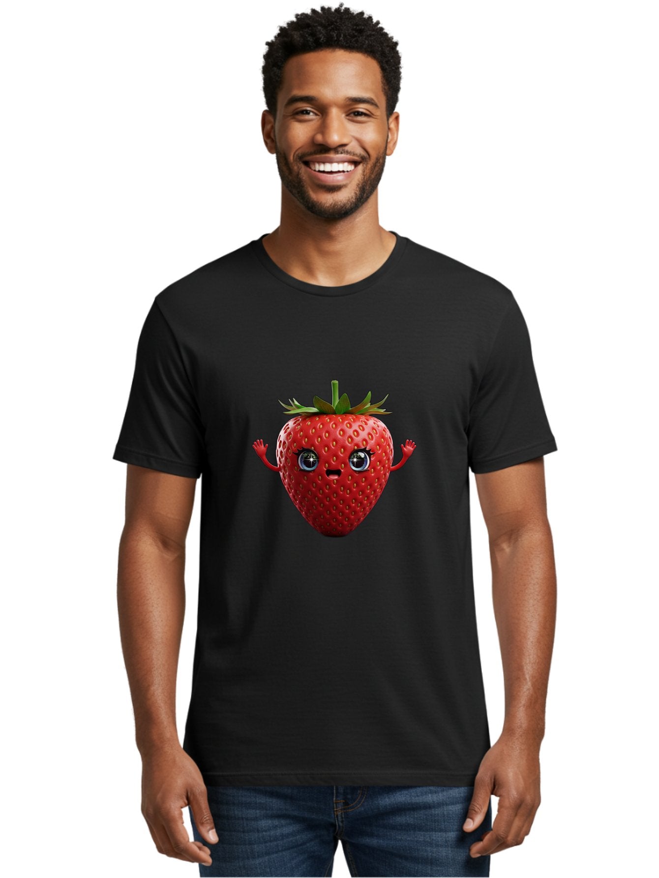 Strawberry-5 Men'S Graphic Tee, 100% Cotton, Comfortable Casual Summer Wear, Machine Washable, Cartoon Strawberry, Fruit Character, Smiling Face, Cute Illustration, Vibrant Red, Playful Vibe, Funny Character, Food Mascot, Bac468 25