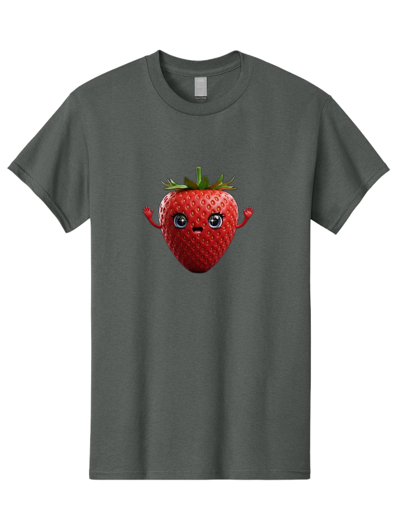 Strawberry-5 Men'S Graphic Tee, 100% Cotton, Comfortable Casual Summer Wear, Machine Washable, Cartoon Strawberry, Fruit Character, Smiling Face, Cute Illustration, Vibrant Red, Playful Vibe, Funny Character, Food Mascot, Bac468