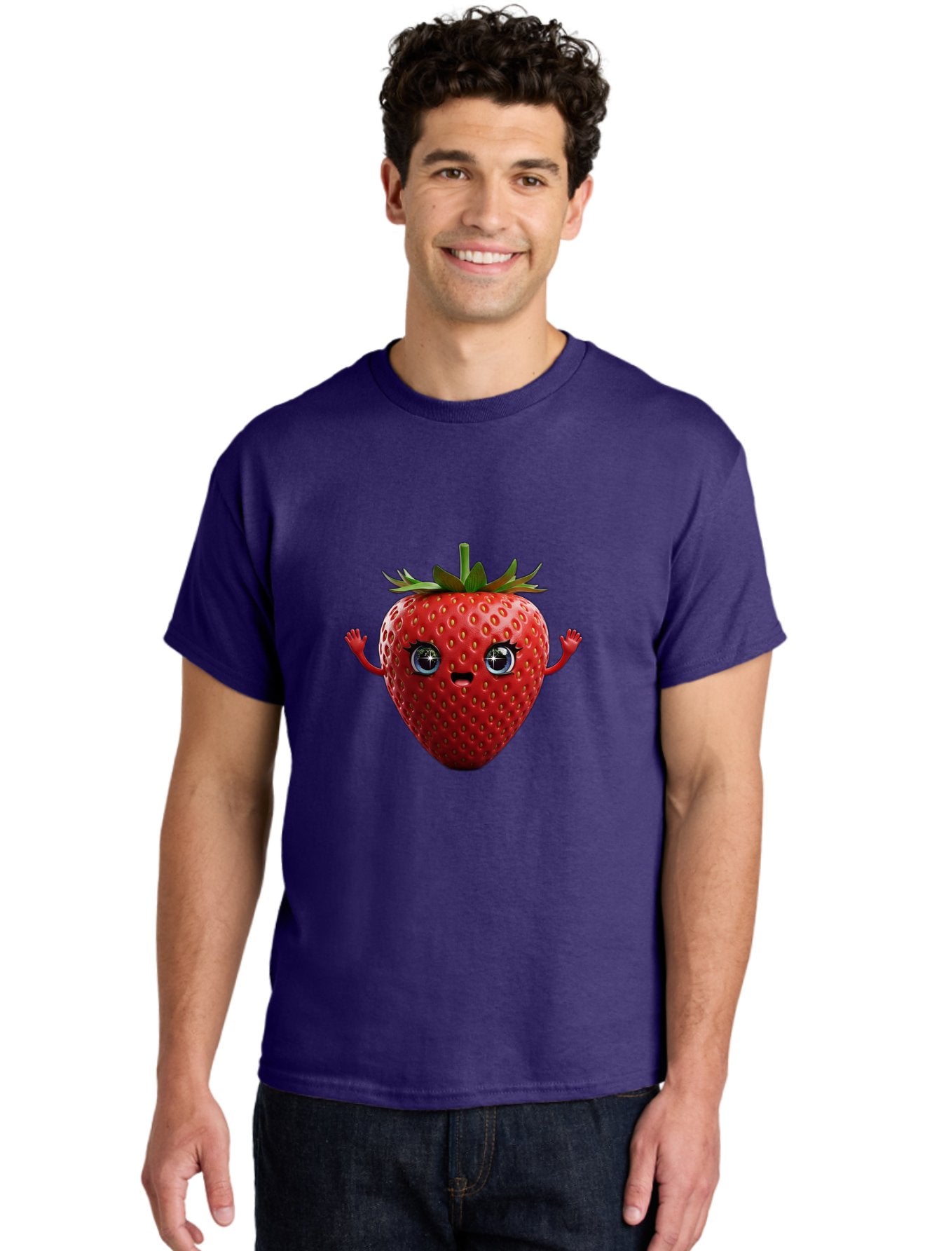 Strawberry-5 Men'S Graphic Tee, 100% Cotton, Comfortable Casual Summer Wear, Machine Washable, Cartoon Strawberry, Fruit Character, Smiling Face, Cute Illustration, Vibrant Red, Playful Vibe, Funny Character, Food Mascot, Bac468 16