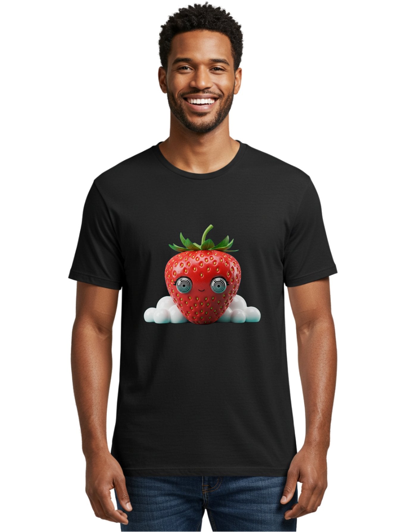 Strawberry-6 Men'S Graphic Tee, 100% Cotton, Comfortable Casual Summer Wear, Machine Washable, Cartoon Strawberry, Spiral Eyes, Cute Character, Sweet Fruit, Playful Design, Quirky Illustration, Fun And Vibrant, Summer Treat, Healthy Snack, Bac469 17
