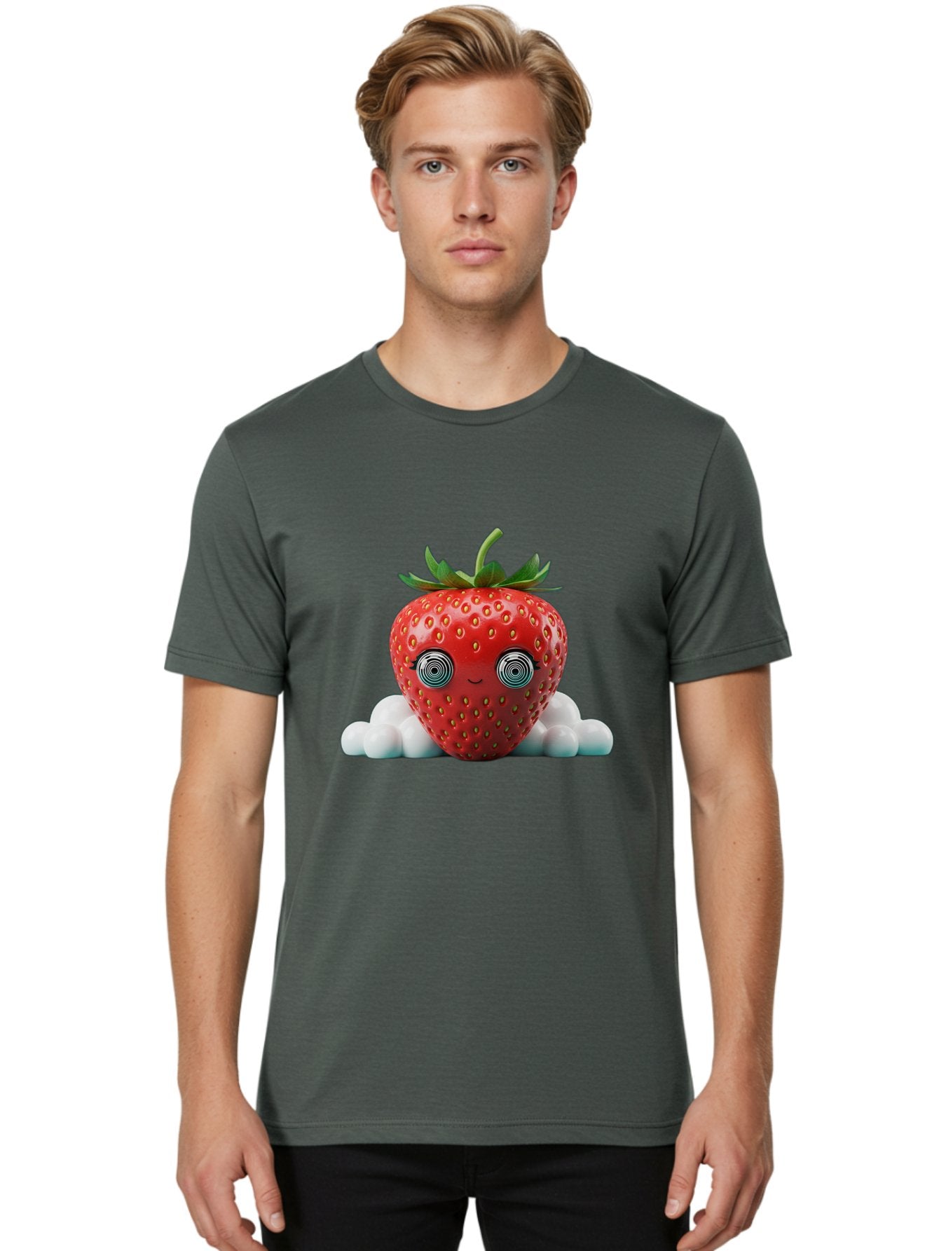 Strawberry-6 Men'S Graphic Tee, 100% Cotton, Comfortable Casual Summer Wear, Machine Washable, Cartoon Strawberry, Spiral Eyes, Cute Character, Sweet Fruit, Playful Design, Quirky Illustration, Fun And Vibrant, Summer Treat, Healthy Snack, Bac469 29