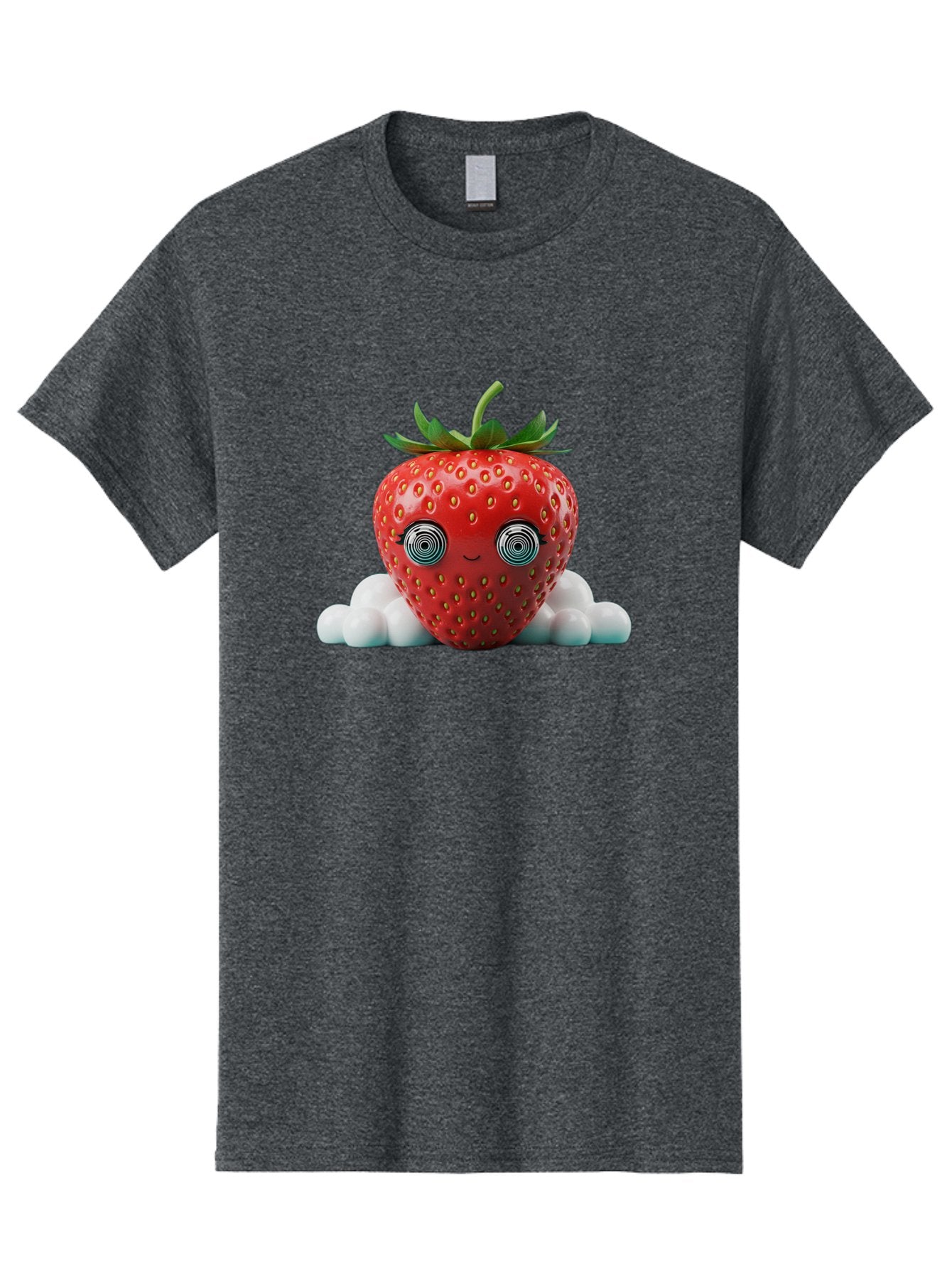 Strawberry-6 Men'S Graphic Tee, 100% Cotton, Comfortable Casual Summer Wear, Machine Washable, Cartoon Strawberry, Spiral Eyes, Cute Character, Sweet Fruit, Playful Design, Quirky Illustration, Fun And Vibrant, Summer Treat, Healthy Snack, Bac469 3