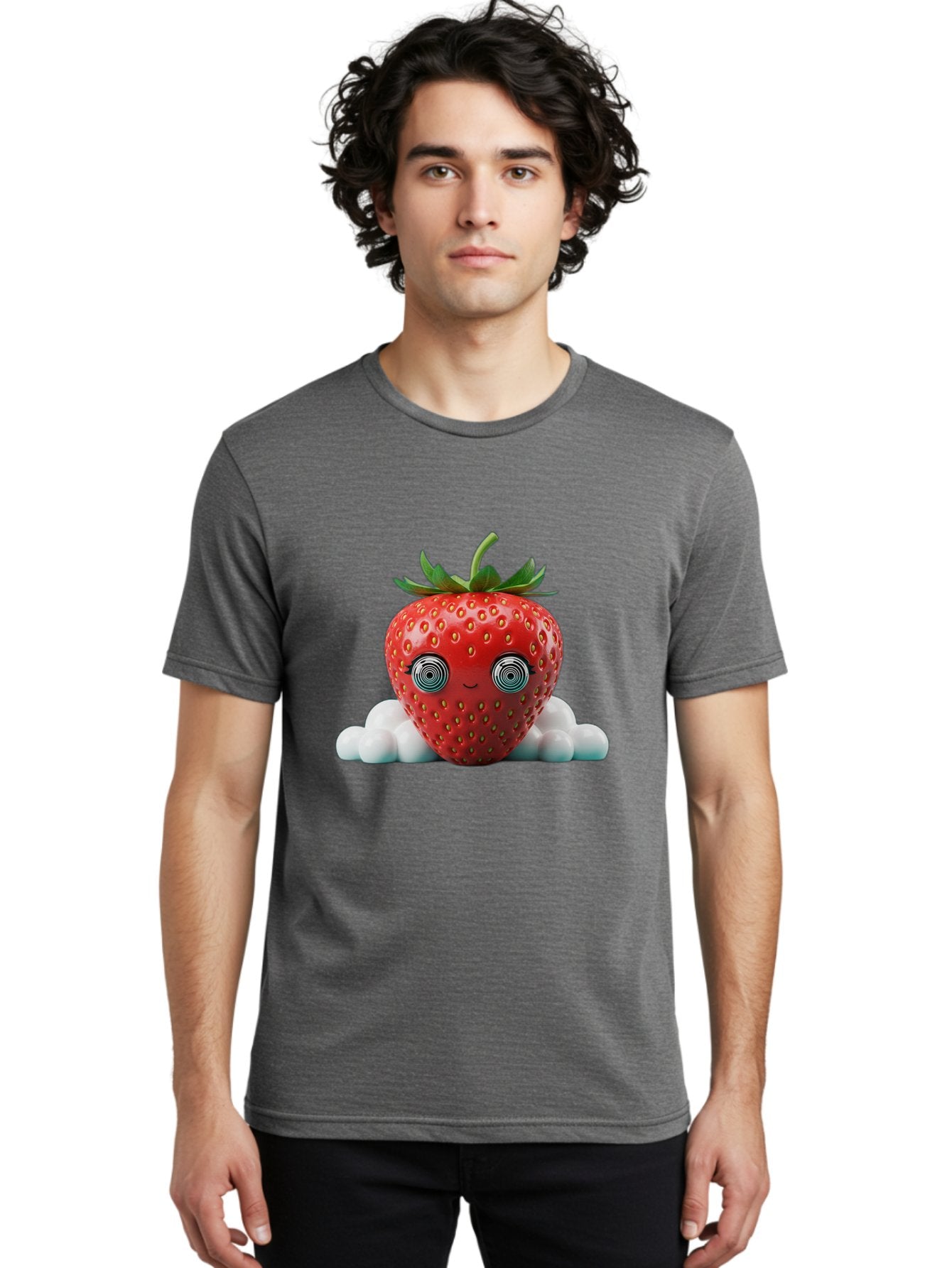 Strawberry-6 Men'S Graphic Tee, 100% Cotton, Comfortable Casual Summer Wear, Machine Washable, Cartoon Strawberry, Spiral Eyes, Cute Character, Sweet Fruit, Playful Design, Quirky Illustration, Fun And Vibrant, Summer Treat, Healthy Snack, Bac469 20
