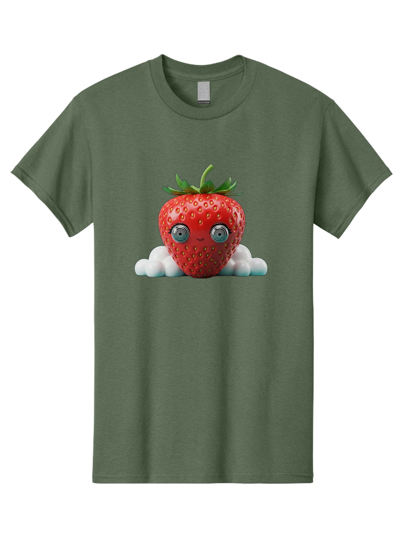 Strawberry-6 Men'S Graphic Tee, 100% Cotton, Comfortable Casual Summer Wear, Machine Washable, Cartoon Strawberry, Spiral Eyes, Cute Character, Sweet Fruit, Playful Design, Quirky Illustration, Fun And Vibrant, Summer Treat, Healthy Snack, Bac469