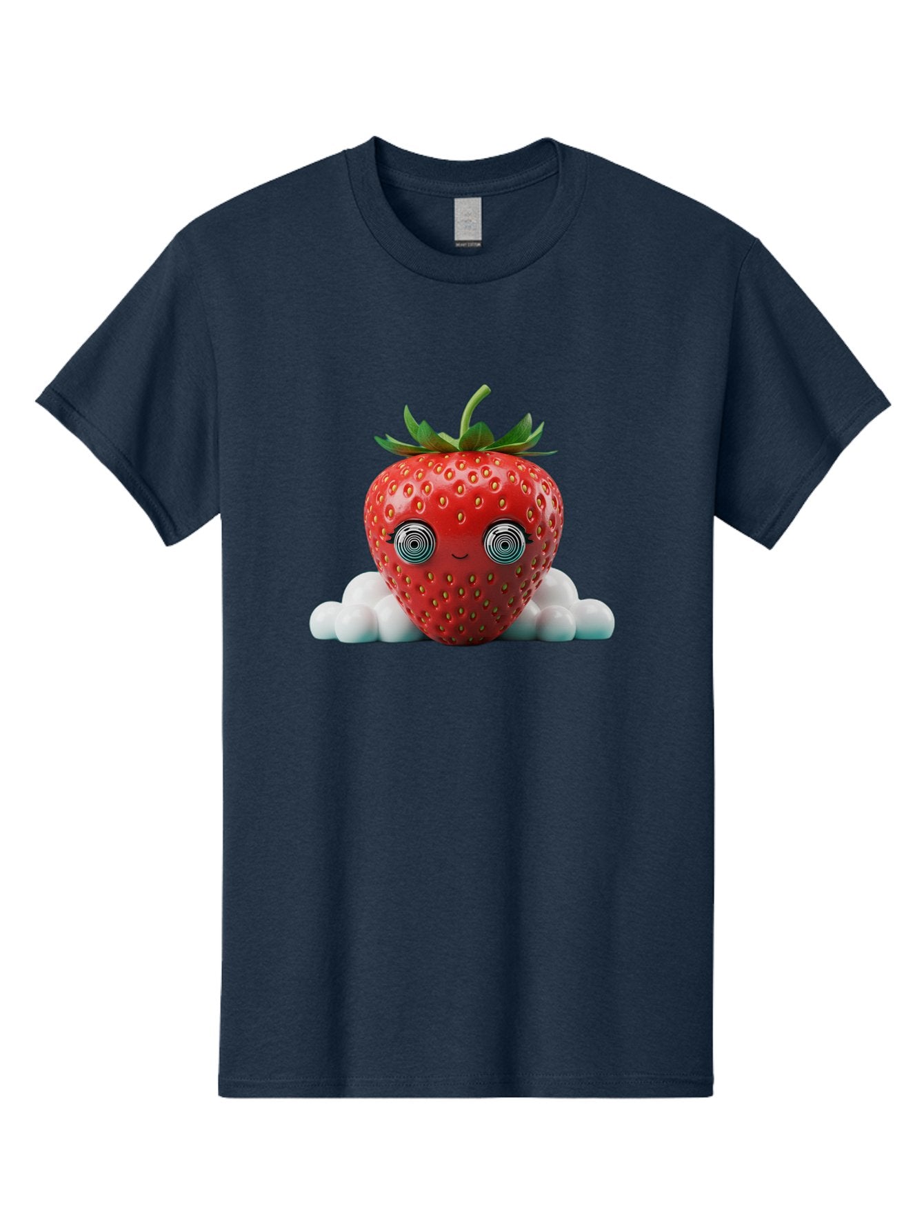 Strawberry-6 Men'S Graphic Tee, 100% Cotton, Comfortable Casual Summer Wear, Machine Washable, Cartoon Strawberry, Spiral Eyes, Cute Character, Sweet Fruit, Playful Design, Quirky Illustration, Fun And Vibrant, Summer Treat, Healthy Snack, Bac469 6