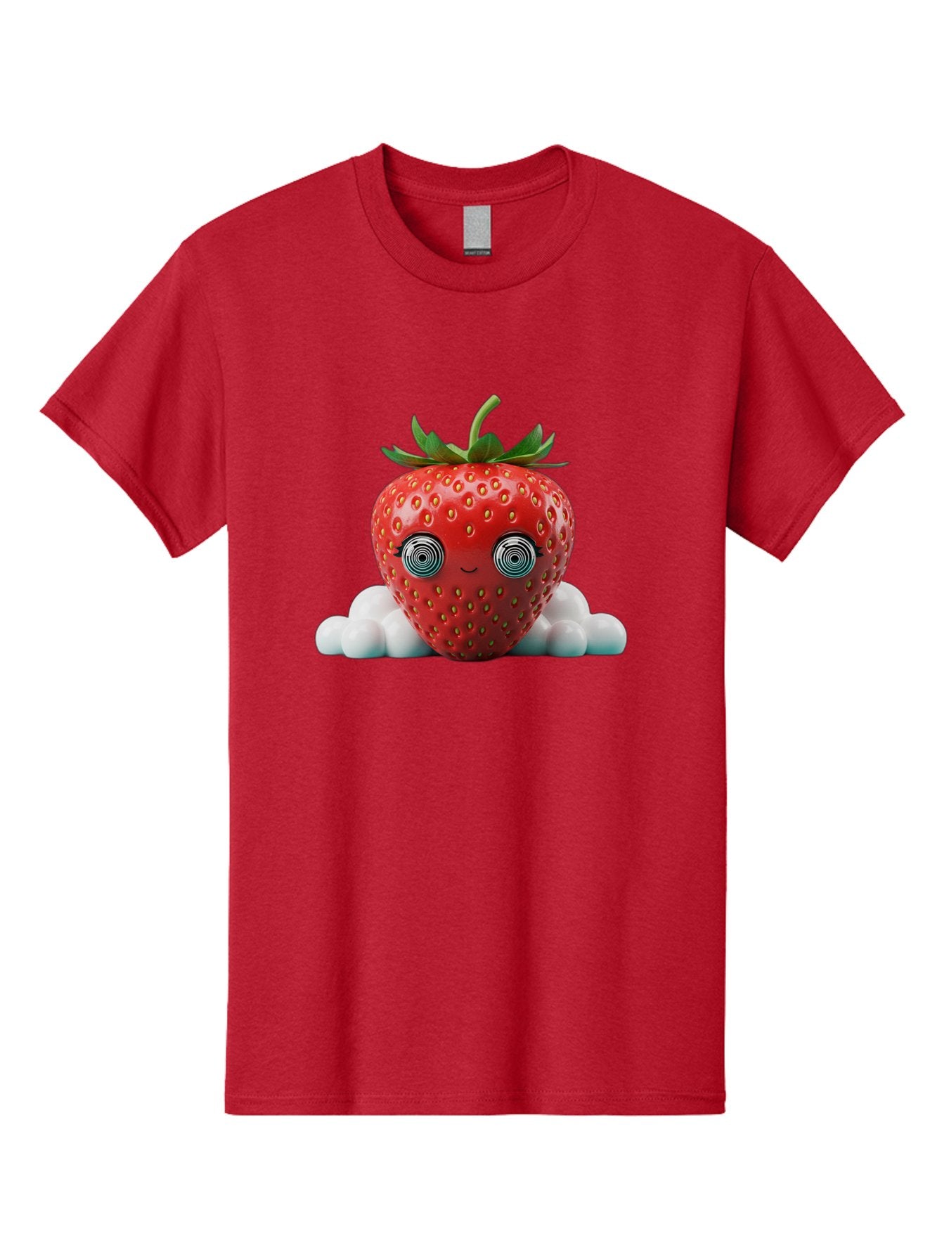 Strawberry-6 Men'S Graphic Tee, 100% Cotton, Comfortable Casual Summer Wear, Machine Washable, Cartoon Strawberry, Spiral Eyes, Cute Character, Sweet Fruit, Playful Design, Quirky Illustration, Fun And Vibrant, Summer Treat, Healthy Snack, Bac469