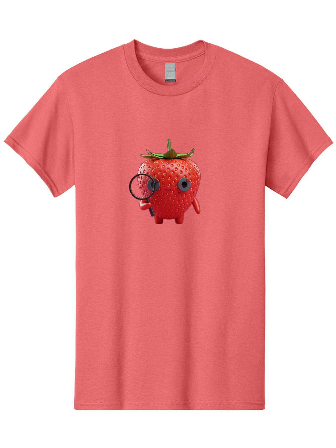 Strawberry-7 Men'S Graphic Tee, 100% Cotton, Comfortable Casual Summer Wear, Machine Washable, Cartoon Strawberry, Strawberry Character, Magnifying Glass, Investigation, Cute Illustration, Funny Fruit, Quirky Design, Red Strawberry, Bac470 14