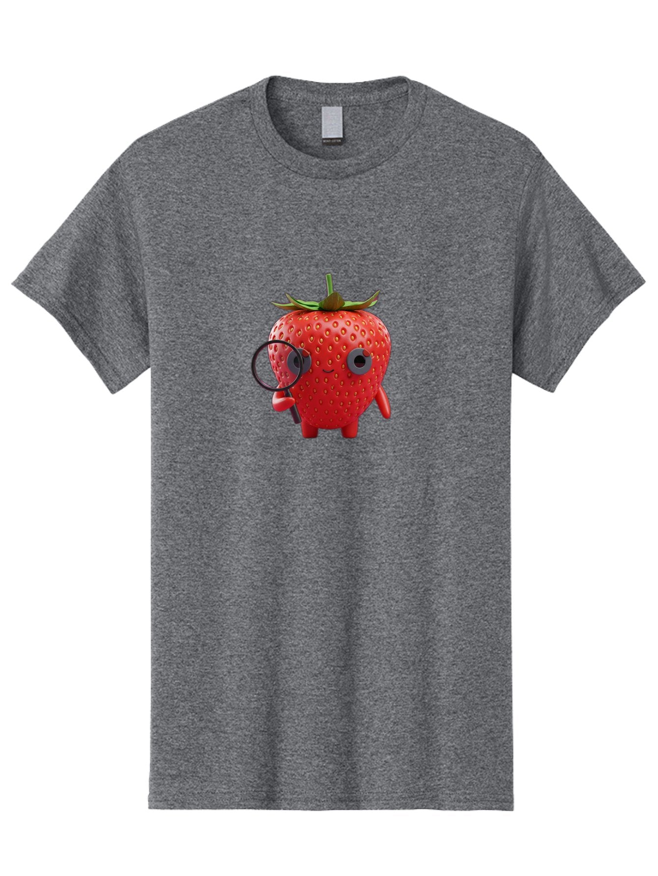Strawberry-7 Men'S Graphic Tee, 100% Cotton, Comfortable Casual Summer Wear, Machine Washable, Cartoon Strawberry, Strawberry Character, Magnifying Glass, Investigation, Cute Illustration, Funny Fruit, Quirky Design, Red Strawberry, Bac470 10