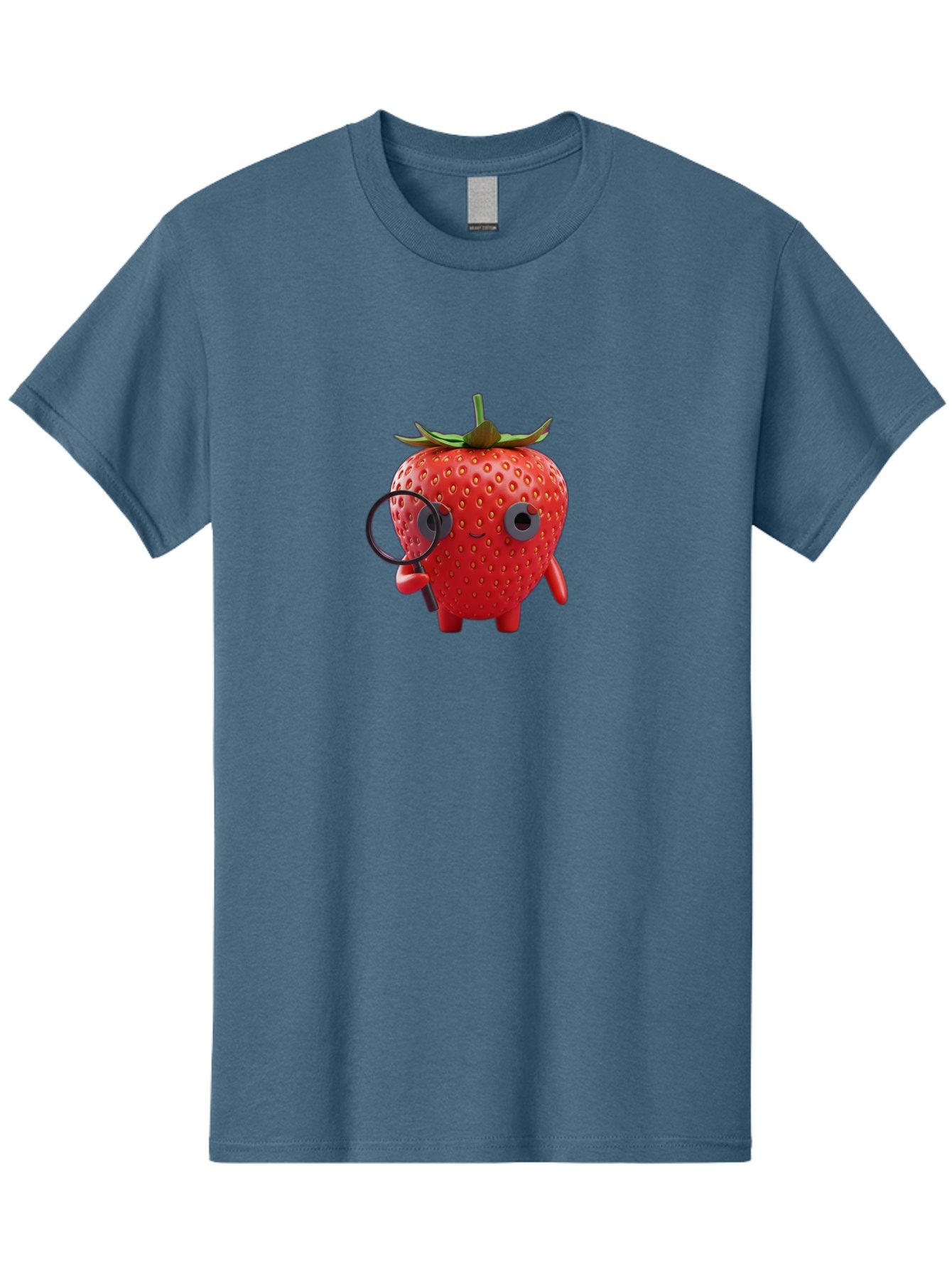 Strawberry-7 Men'S Graphic Tee, 100% Cotton, Comfortable Casual Summer Wear, Machine Washable, Cartoon Strawberry, Strawberry Character, Magnifying Glass, Investigation, Cute Illustration, Funny Fruit, Quirky Design, Red Strawberry, Bac470 11