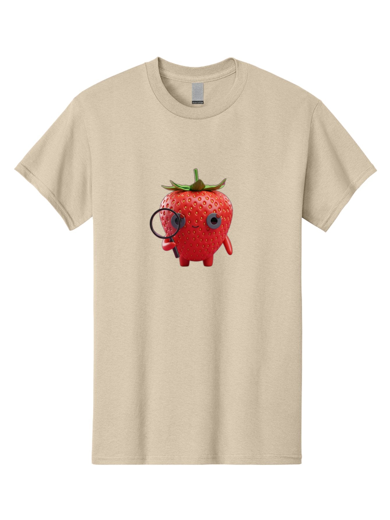 Strawberry-7 Men'S Graphic Tee, 100% Cotton, Comfortable Casual Summer Wear, Machine Washable, Cartoon Strawberry, Strawberry Character, Magnifying Glass, Investigation, Cute Illustration, Funny Fruit, Quirky Design, Red Strawberry, Bac470 12