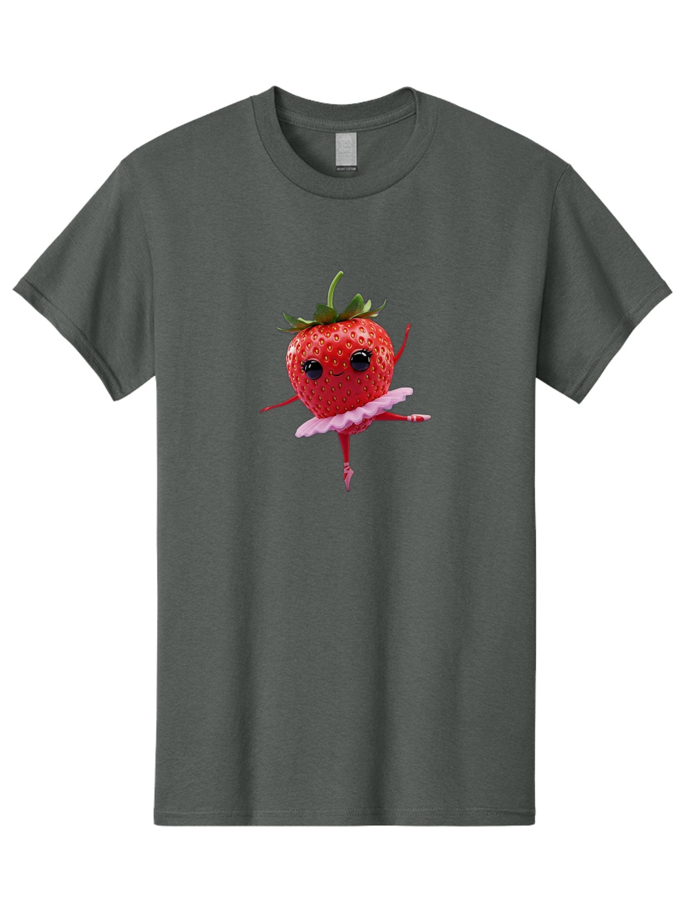 Strawberry-Ballerina Men'S Graphic Tee, 100% Cotton, Comfortable Casual Summer Wear, Machine Washable, Smiling Strawberry, Ballerina Strawberry, Dancing Fruit, Pink Tutu, Cartoon Character, Cute Illustration, Playful Design, Whimsical Art Bac471