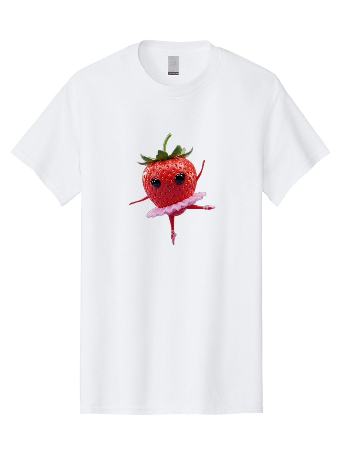 Strawberry-Ballerina Men'S Graphic Tee, 100% Cotton, Comfortable Casual Summer Wear, Machine Washable, Smiling Strawberry, Ballerina Strawberry, Dancing Fruit, Pink Tutu, Cartoon Character, Cute Illustration, Playful Design, Whimsical Art Bac471 3