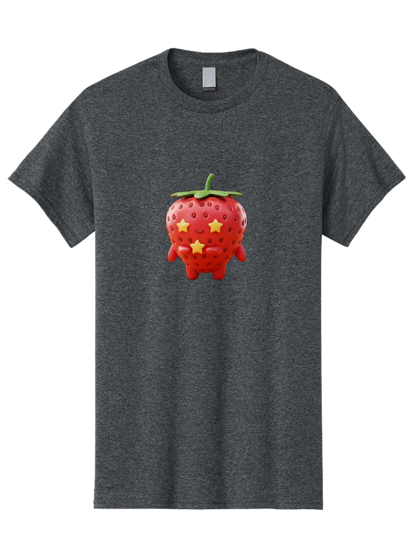 Strawberry-Character-1 Men'S Graphic Tee, 100% Cotton, Comfortable Casual Summer Wear, Machine Washable, Cartoon Strawberry, Cute Character, Smiling Face, Three Yellow Stars, Red Fruit, Green Leaf, Adorable Mascot, Fun Design, Bac472 6