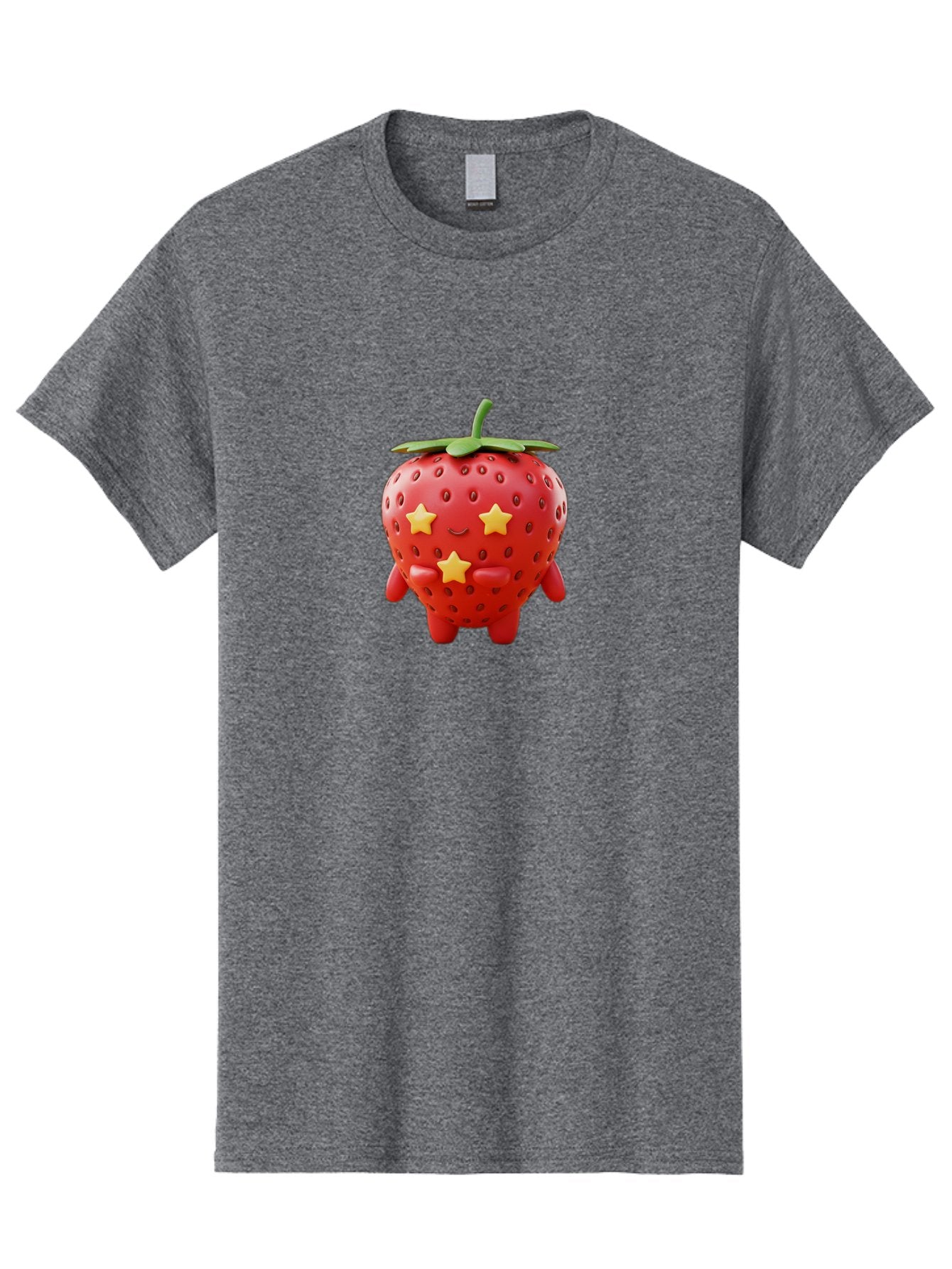 Strawberry-Character-1 Men'S Graphic Tee, 100% Cotton, Comfortable Casual Summer Wear, Machine Washable, Cartoon Strawberry, Cute Character, Smiling Face, Three Yellow Stars, Red Fruit, Green Leaf, Adorable Mascot, Fun Design, Bac472 15