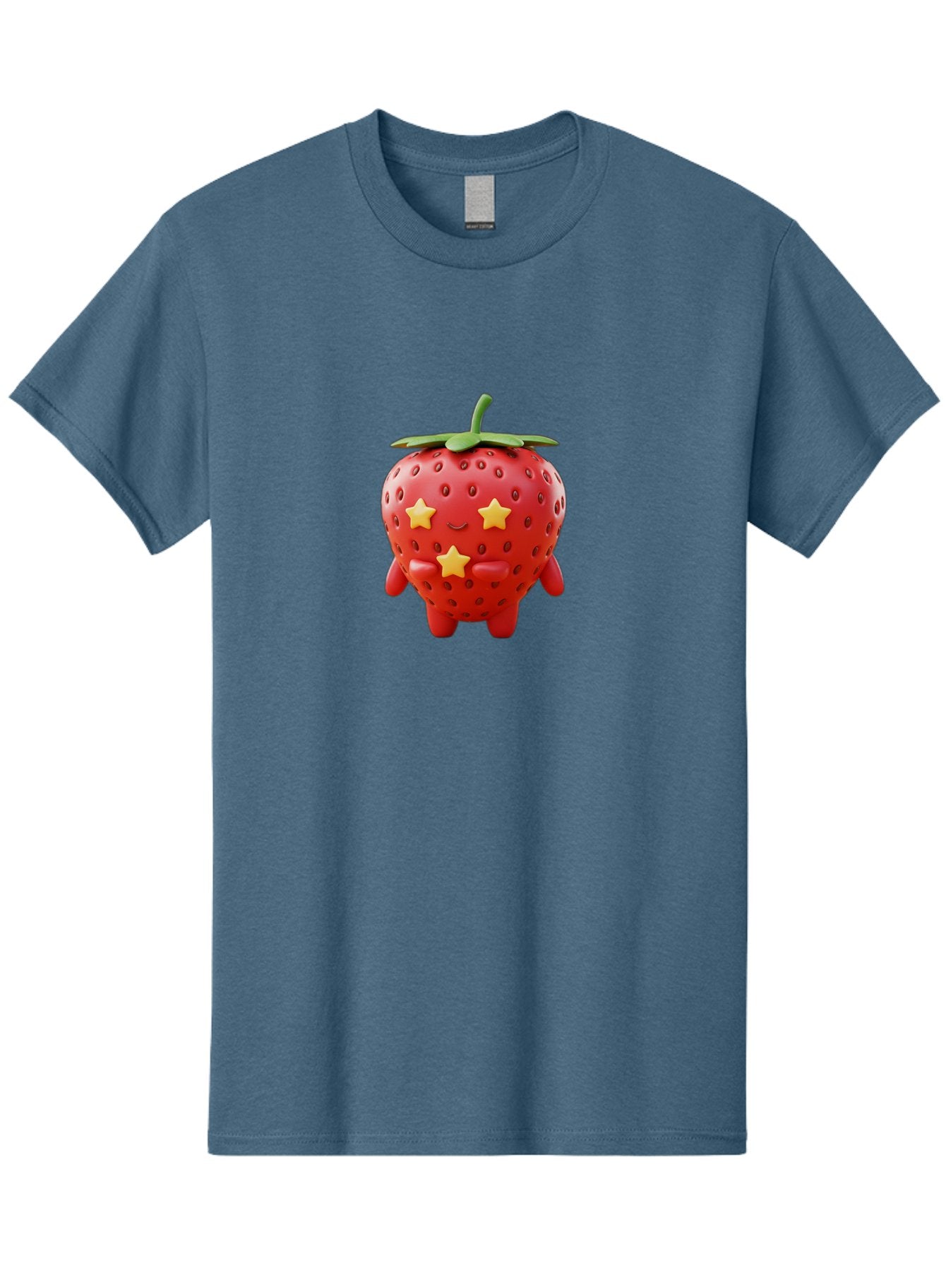 Strawberry-Character-1 Men'S Graphic Tee, 100% Cotton, Comfortable Casual Summer Wear, Machine Washable, Cartoon Strawberry, Cute Character, Smiling Face, Three Yellow Stars, Red Fruit, Green Leaf, Adorable Mascot, Fun Design, Bac472 10