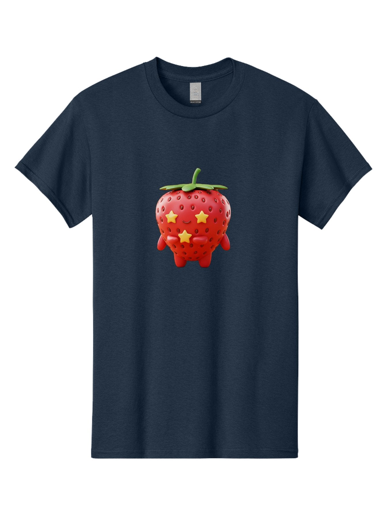 Strawberry-Character-1 Men'S Graphic Tee, 100% Cotton, Comfortable Casual Summer Wear, Machine Washable, Cartoon Strawberry, Cute Character, Smiling Face, Three Yellow Stars, Red Fruit, Green Leaf, Adorable Mascot, Fun Design, Bac472 14