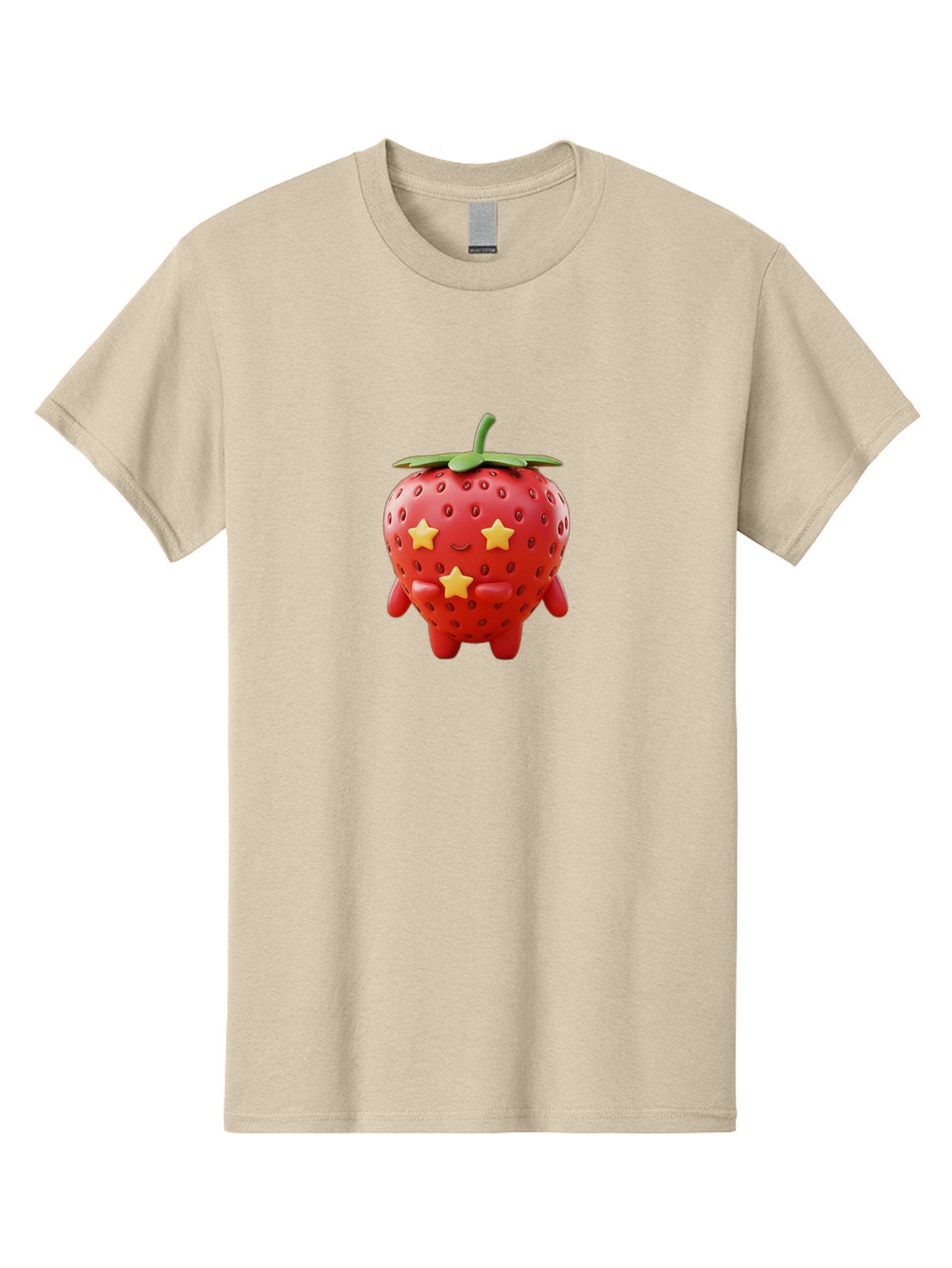 Strawberry-Character-1 Men'S Graphic Tee, 100% Cotton, Comfortable Casual Summer Wear, Machine Washable, Cartoon Strawberry, Cute Character, Smiling Face, Three Yellow Stars, Red Fruit, Green Leaf, Adorable Mascot, Fun Design, Bac472 12