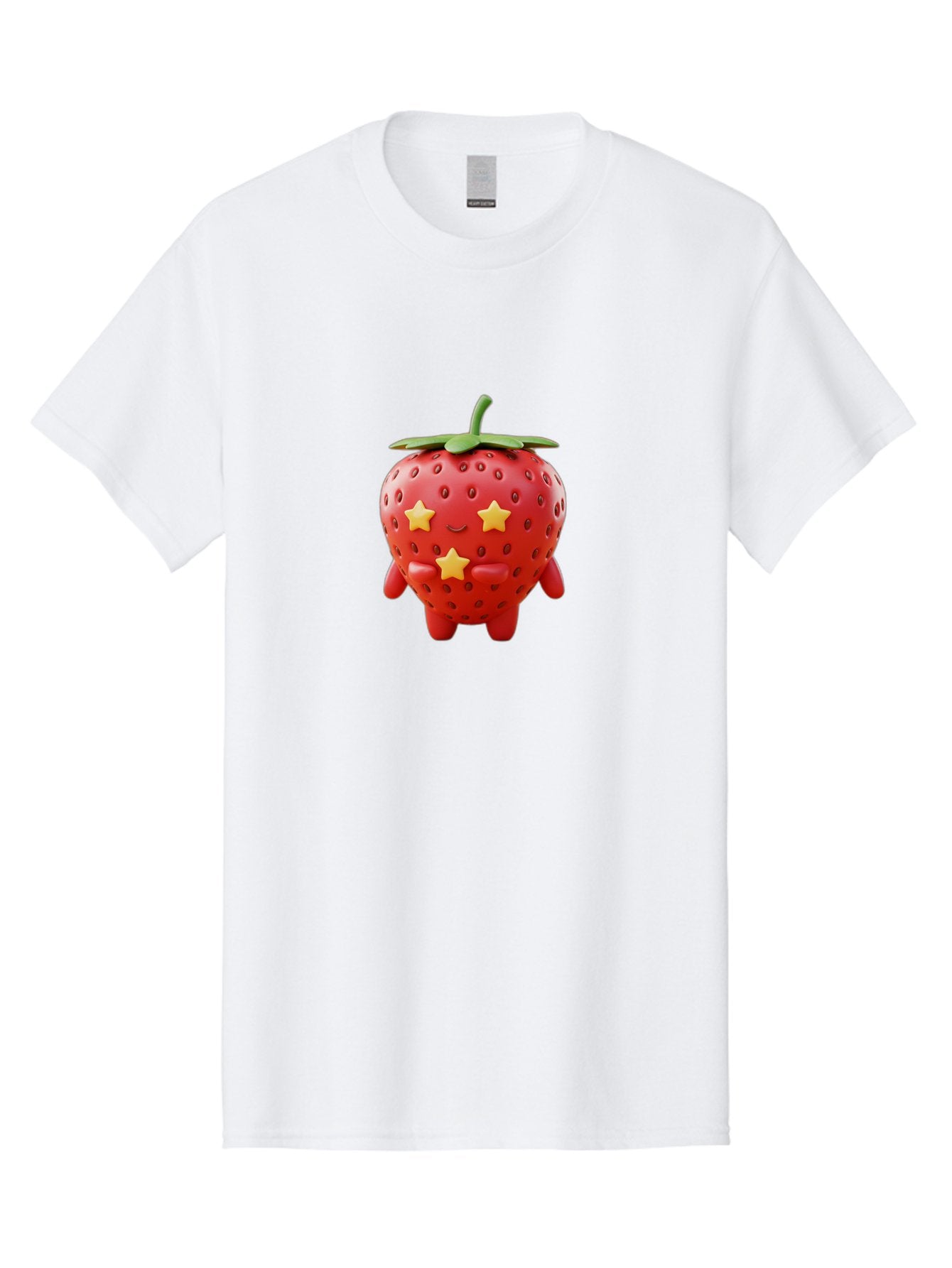 Strawberry-Character-1 Men'S Graphic Tee, 100% Cotton, Comfortable Casual Summer Wear, Machine Washable, Cartoon Strawberry, Cute Character, Smiling Face, Three Yellow Stars, Red Fruit, Green Leaf, Adorable Mascot, Fun Design, Bac472 4