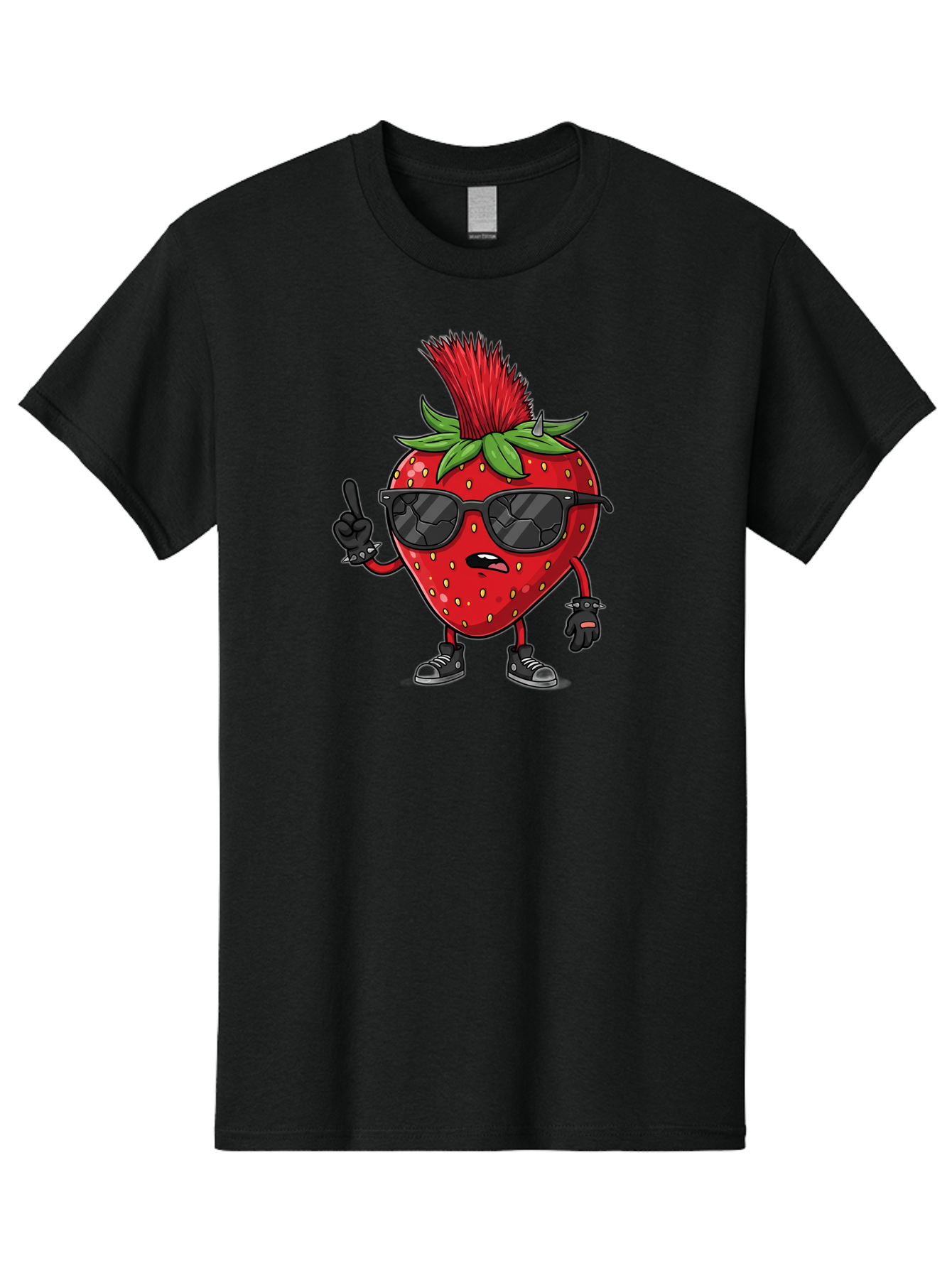 Strawberry-Character Men'S Graphic Tee, 100% Cotton, Comfortable Casual Summer Wear, Machine Washable, Cartoon Strawberry, Cool Strawberry Character, Sunglasses, Punk Rock Style, Fruit Character Design, Strawberry Mascot, Funny Strawberry, Bac473