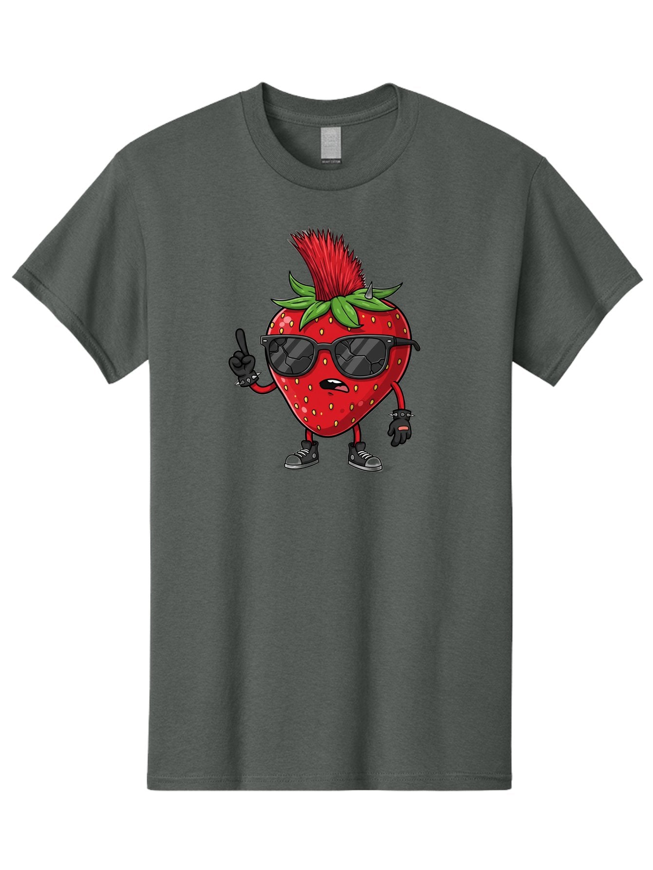 Strawberry-Character Men'S Graphic Tee, 100% Cotton, Comfortable Casual Summer Wear, Machine Washable, Cartoon Strawberry, Cool Strawberry Character, Sunglasses, Punk Rock Style, Fruit Character Design, Strawberry Mascot, Funny Strawberry, Bac473 8