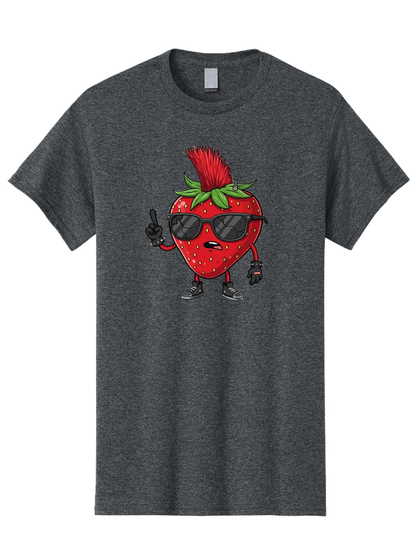 Strawberry-Character Men'S Graphic Tee, 100% Cotton, Comfortable Casual Summer Wear, Machine Washable, Cartoon Strawberry, Cool Strawberry Character, Sunglasses, Punk Rock Style, Fruit Character Design, Strawberry Mascot, Funny Strawberry, Bac473 15