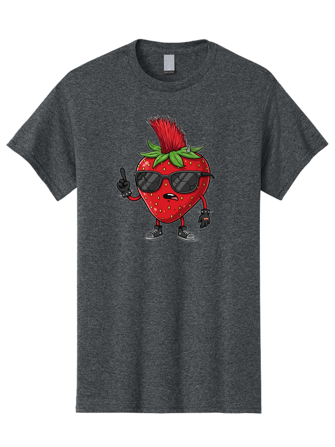 Strawberry-Character Men'S Graphic Tee, 100% Cotton, Comfortable Casual Summer Wear, Machine Washable, Cartoon Strawberry, Cool Strawberry Character, Sunglasses, Punk Rock Style, Fruit Character Design, Strawberry Mascot, Funny Strawberry, Bac473