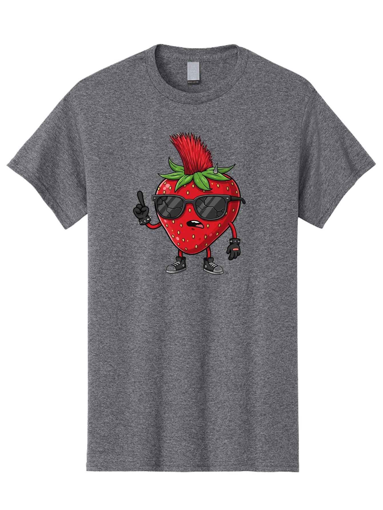 Strawberry-Character Men'S Graphic Tee, 100% Cotton, Comfortable Casual Summer Wear, Machine Washable, Cartoon Strawberry, Cool Strawberry Character, Sunglasses, Punk Rock Style, Fruit Character Design, Strawberry Mascot, Funny Strawberry, Bac473