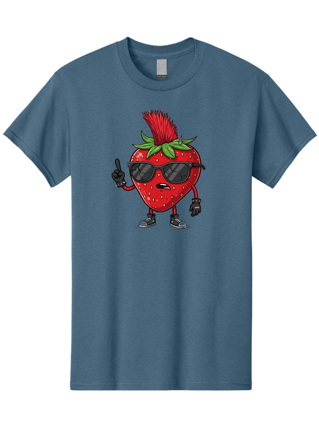 Strawberry-Character Men'S Graphic Tee, 100% Cotton, Comfortable Casual Summer Wear, Machine Washable, Cartoon Strawberry, Cool Strawberry Character, Sunglasses, Punk Rock Style, Fruit Character Design, Strawberry Mascot, Funny Strawberry, Bac473 4