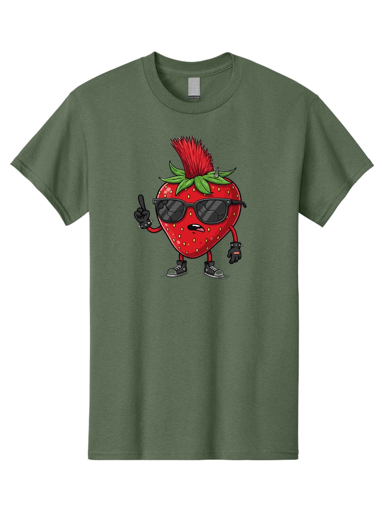 Strawberry-Character Men'S Graphic Tee, 100% Cotton, Comfortable Casual Summer Wear, Machine Washable, Cartoon Strawberry, Cool Strawberry Character, Sunglasses, Punk Rock Style, Fruit Character Design, Strawberry Mascot, Funny Strawberry, Bac473 10