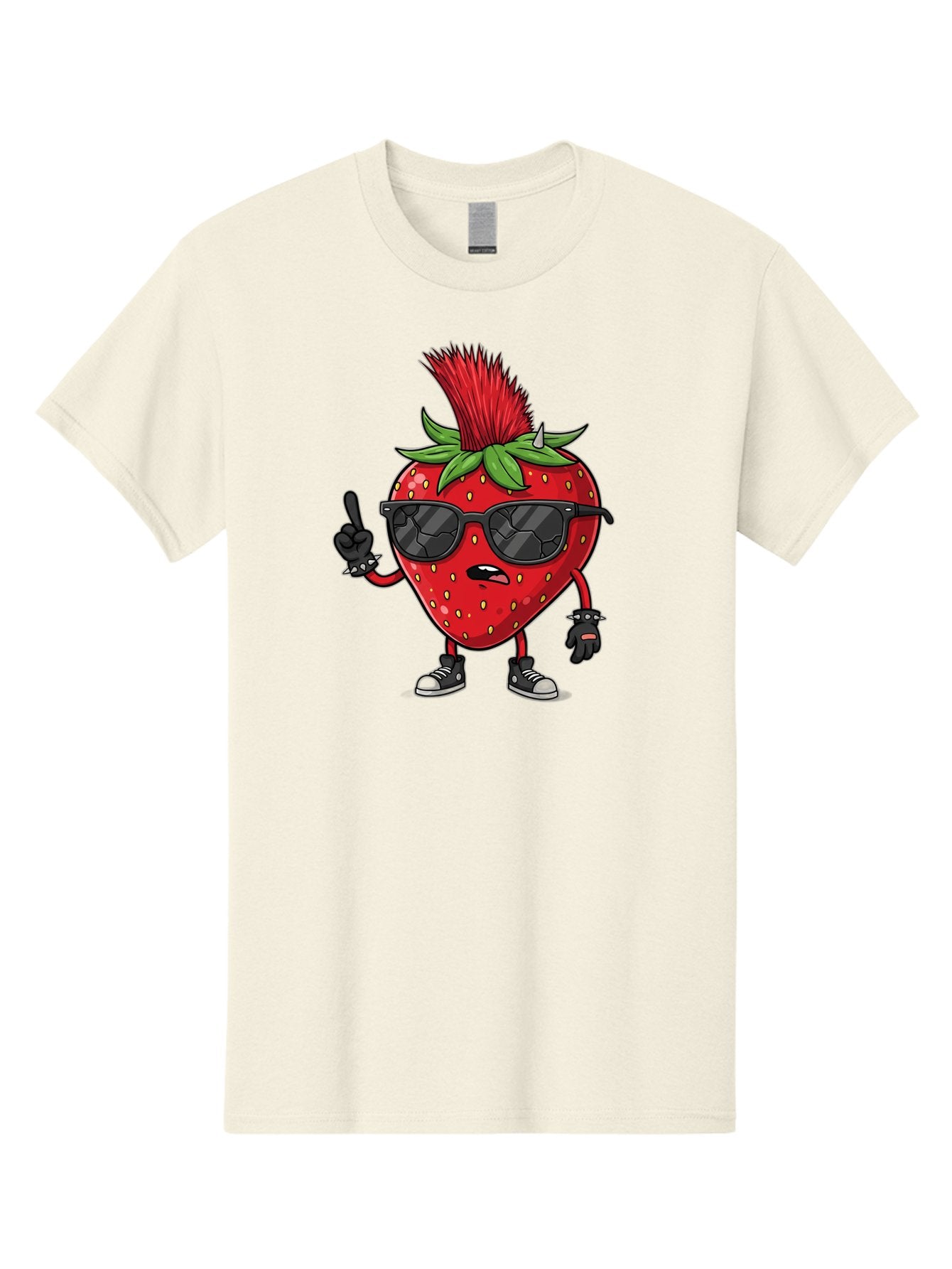 Strawberry-Character Men'S Graphic Tee, 100% Cotton, Comfortable Casual Summer Wear, Machine Washable, Cartoon Strawberry, Cool Strawberry Character, Sunglasses, Punk Rock Style, Fruit Character Design, Strawberry Mascot, Funny Strawberry, Bac473 7