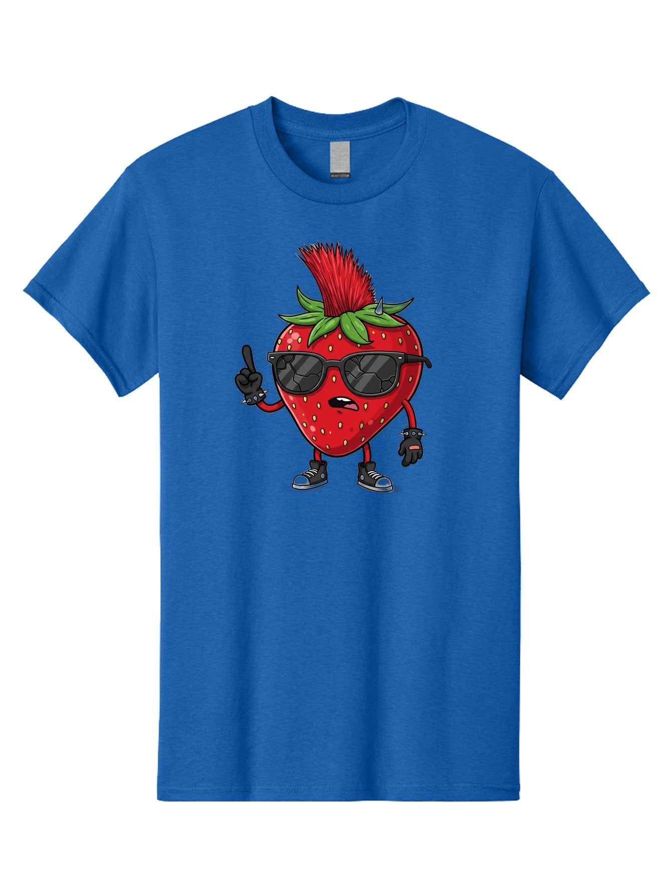 Strawberry-Character Men'S Graphic Tee, 100% Cotton, Comfortable Casual Summer Wear, Machine Washable, Cartoon Strawberry, Cool Strawberry Character, Sunglasses, Punk Rock Style, Fruit Character Design, Strawberry Mascot, Funny Strawberry, Bac473 3