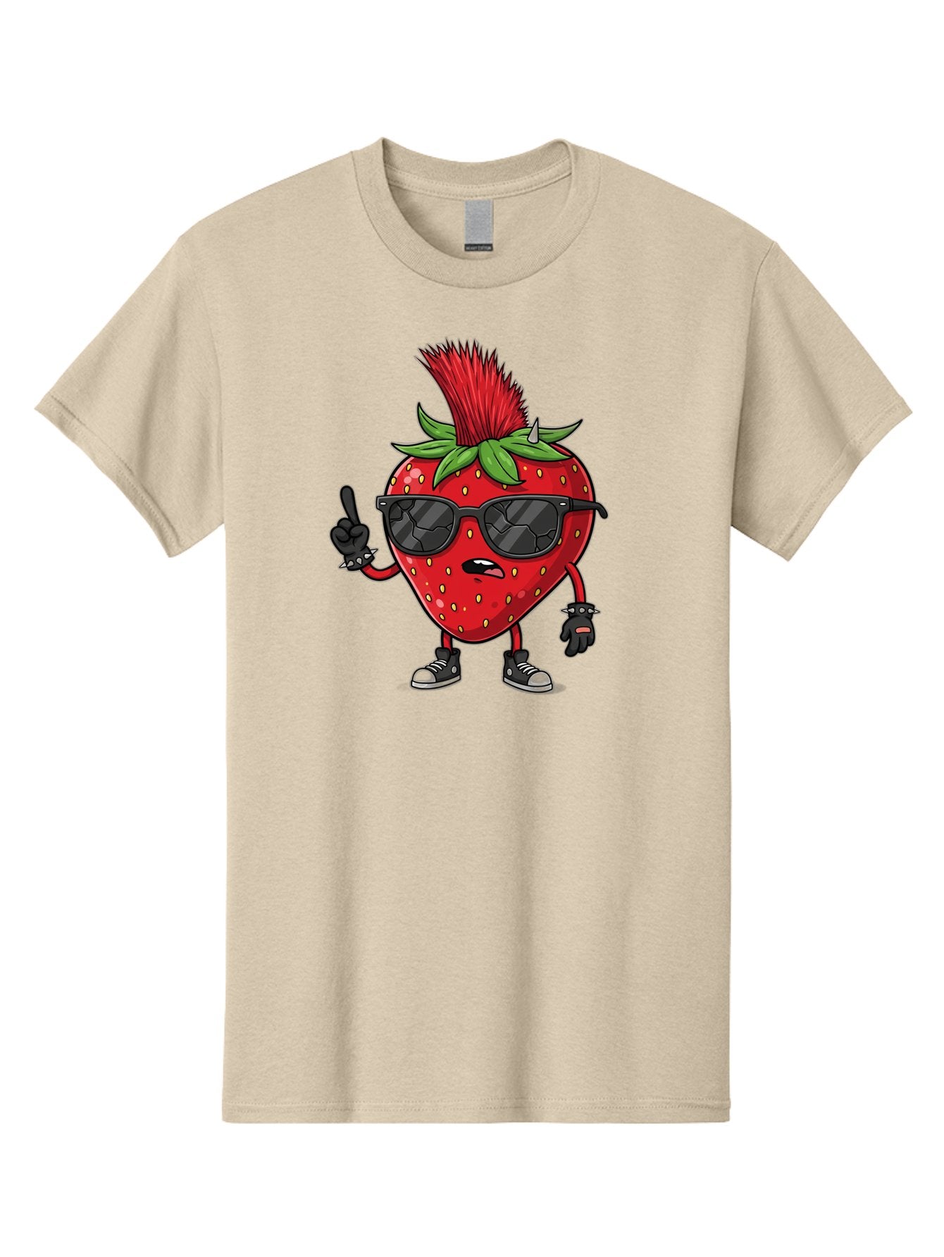 Strawberry-Character Men'S Graphic Tee, 100% Cotton, Comfortable Casual Summer Wear, Machine Washable, Cartoon Strawberry, Cool Strawberry Character, Sunglasses, Punk Rock Style, Fruit Character Design, Strawberry Mascot, Funny Strawberry, Bac473 13