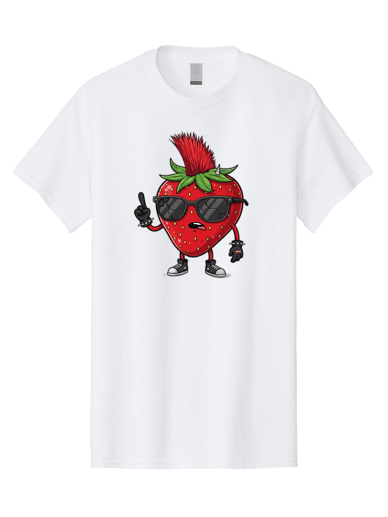 Strawberry-Character Men'S Graphic Tee, 100% Cotton, Comfortable Casual Summer Wear, Machine Washable, Cartoon Strawberry, Cool Strawberry Character, Sunglasses, Punk Rock Style, Fruit Character Design, Strawberry Mascot, Funny Strawberry, Bac473 5