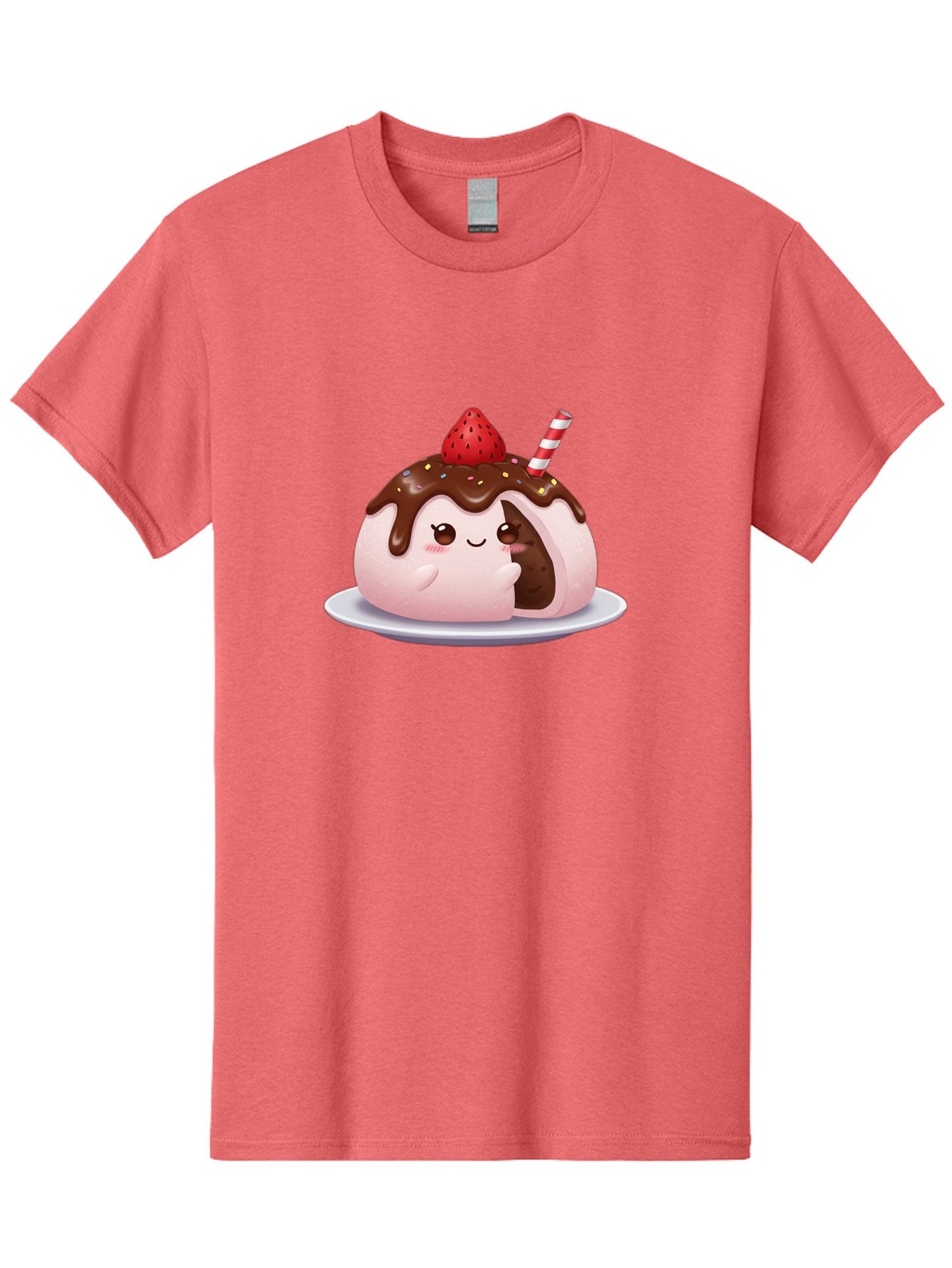 Strawberry-Donut Men'S Graphic Tee, 100% Cotton, Comfortable Casual Summer Wear, Machine Washable, Chocolate Donut, Strawberry Topping, Donut Character, Dessert, Sweet Treat, Chocolate Sauce, Sprinkles, Donut With Straw, Cute Dessert, Bac474 14