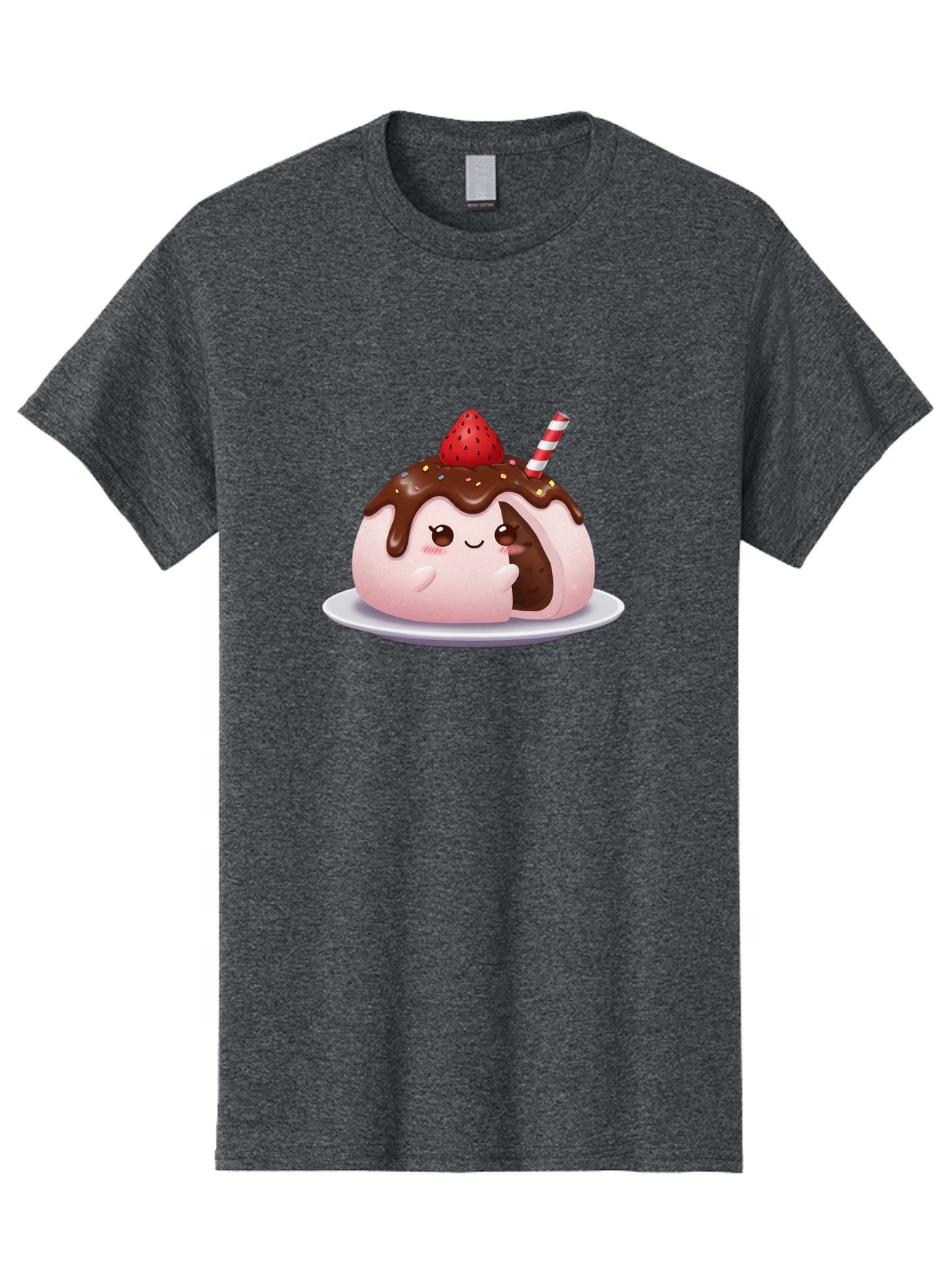 Strawberry-Donut Men'S Graphic Tee, 100% Cotton, Comfortable Casual Summer Wear, Machine Washable, Chocolate Donut, Strawberry Topping, Donut Character, Dessert, Sweet Treat, Chocolate Sauce, Sprinkles, Donut With Straw, Cute Dessert, Bac474 3