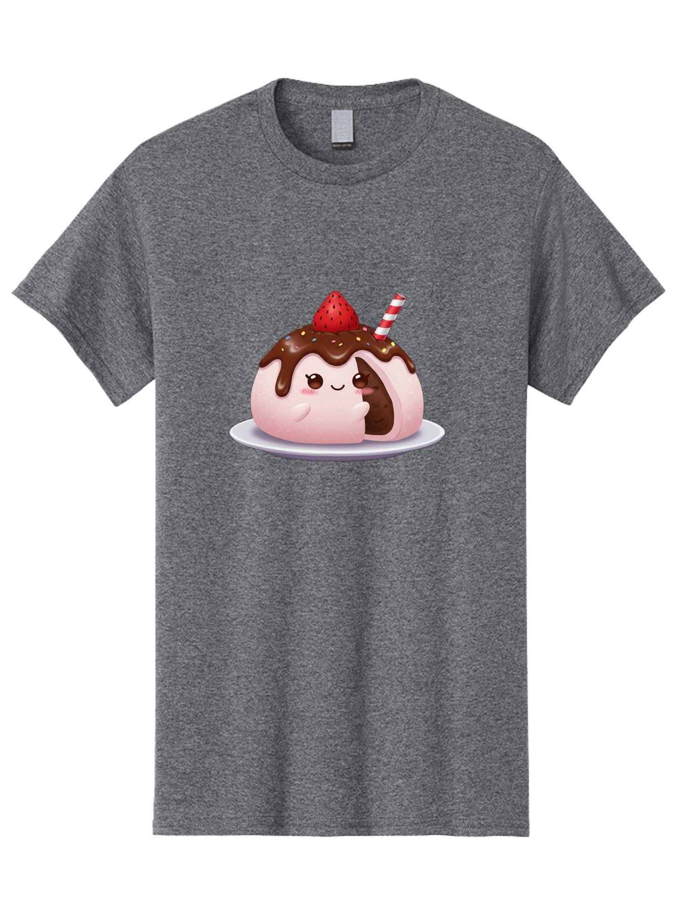 Strawberry-Donut Men'S Graphic Tee, 100% Cotton, Comfortable Casual Summer Wear, Machine Washable, Chocolate Donut, Strawberry Topping, Donut Character, Dessert, Sweet Treat, Chocolate Sauce, Sprinkles, Donut With Straw, Cute Dessert, Bac474 12