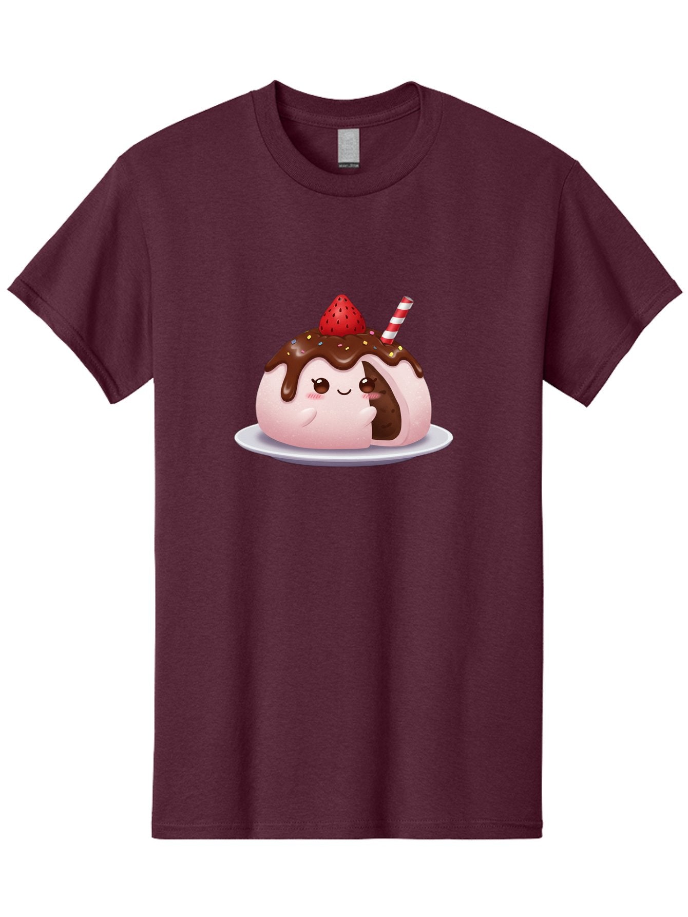 Strawberry-Donut Men'S Graphic Tee, 100% Cotton, Comfortable Casual Summer Wear, Machine Washable, Chocolate Donut, Strawberry Topping, Donut Character, Dessert, Sweet Treat, Chocolate Sauce, Sprinkles, Donut With Straw, Cute Dessert, Bac474 8