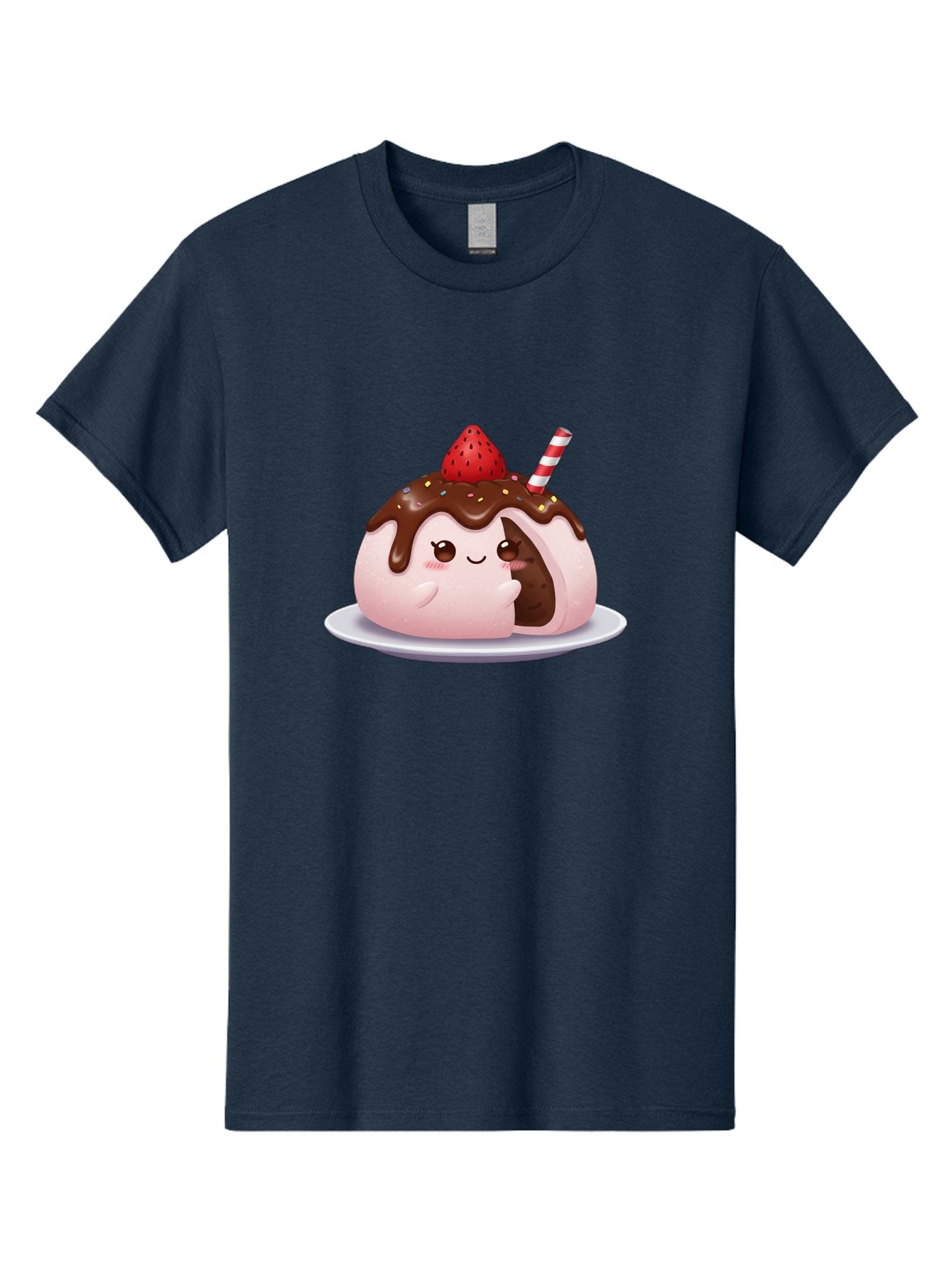 Strawberry-Donut Men'S Graphic Tee, 100% Cotton, Comfortable Casual Summer Wear, Machine Washable, Chocolate Donut, Strawberry Topping, Donut Character, Dessert, Sweet Treat, Chocolate Sauce, Sprinkles, Donut With Straw, Cute Dessert, Bac474 13