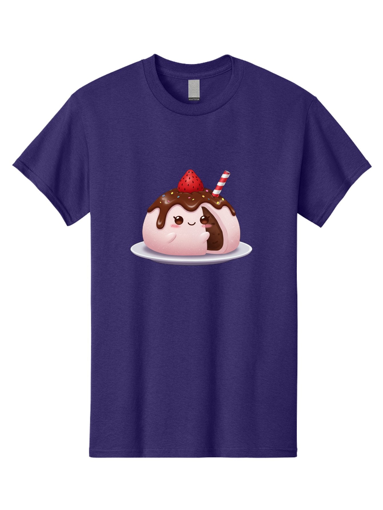 Strawberry-Donut Men'S Graphic Tee, 100% Cotton, Comfortable Casual Summer Wear, Machine Washable, Chocolate Donut, Strawberry Topping, Donut Character, Dessert, Sweet Treat, Chocolate Sauce, Sprinkles, Donut With Straw, Cute Dessert, Bac474 9