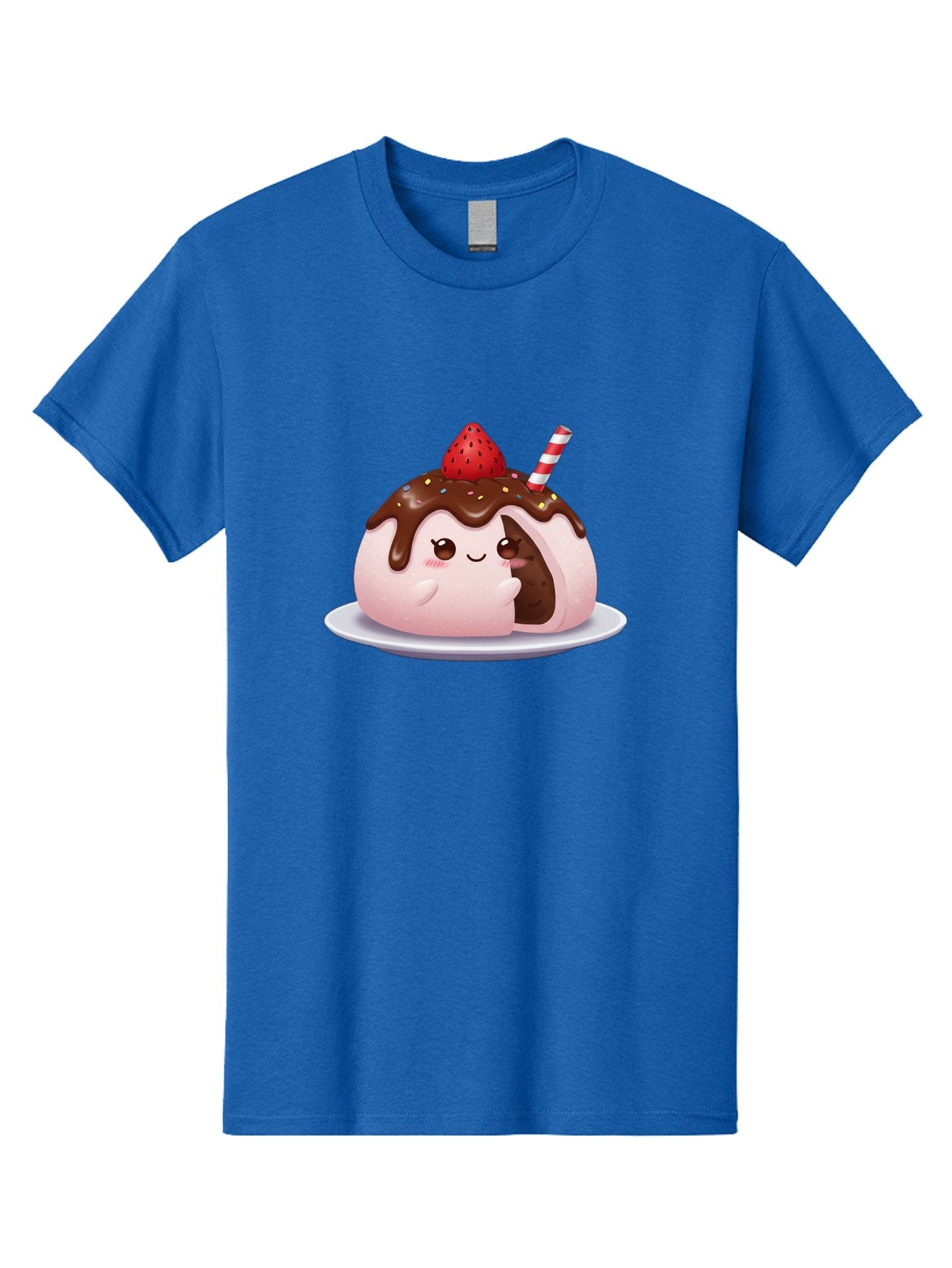 Strawberry-Donut Men'S Graphic Tee, 100% Cotton, Comfortable Casual Summer Wear, Machine Washable, Chocolate Donut, Strawberry Topping, Donut Character, Dessert, Sweet Treat, Chocolate Sauce, Sprinkles, Donut With Straw, Cute Dessert, Bac474 15
