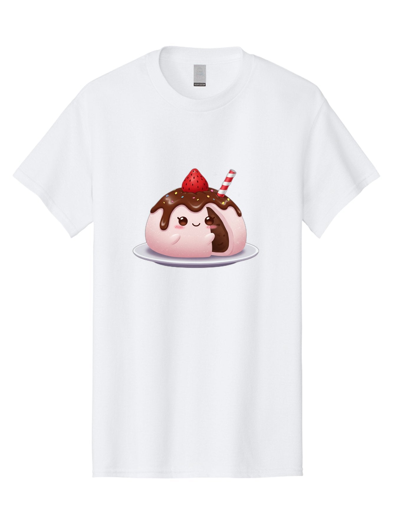 Strawberry-Donut Men'S Graphic Tee, 100% Cotton, Comfortable Casual Summer Wear, Machine Washable, Chocolate Donut, Strawberry Topping, Donut Character, Dessert, Sweet Treat, Chocolate Sauce, Sprinkles, Donut With Straw, Cute Dessert, Bac474 10