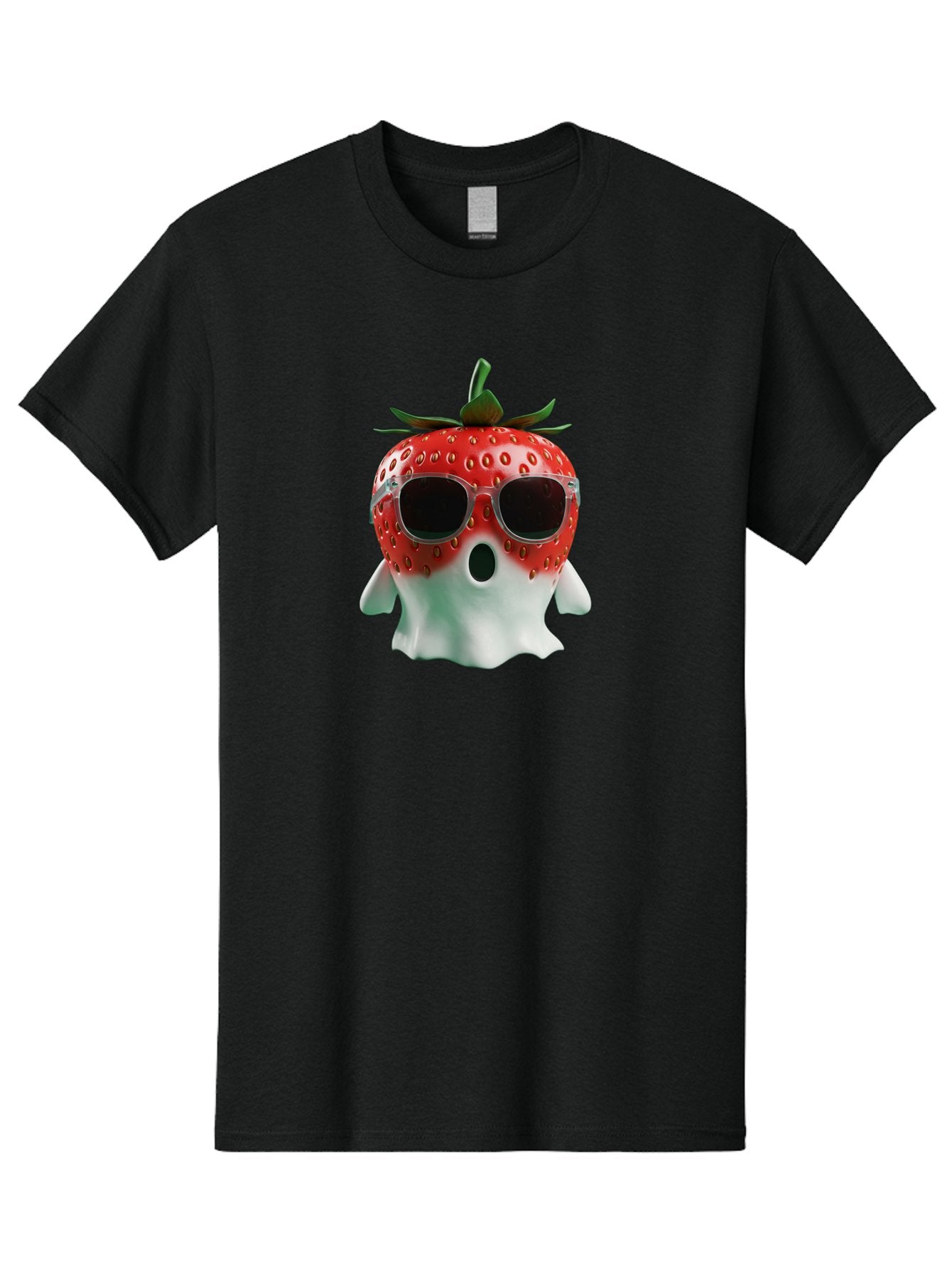 Strawberry-Ghost Men'S Graphic Tee, 100% Cotton, Comfortable Casual Summer Wear, Machine Washable, Strawberry With Sunglasses, Ghostly Figure, Cool Fruit, Summer Vibes, Quirky Design, Fun And Playful, Cartoon Character, Unique Blend, Bac476 9