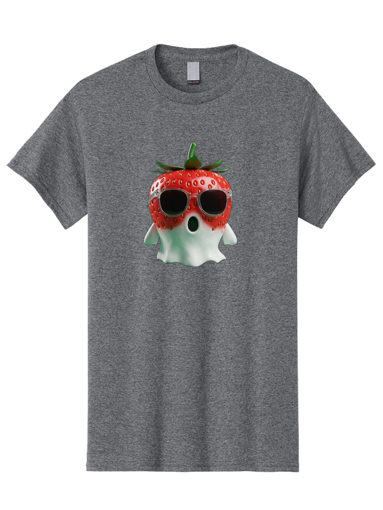 Strawberry-Ghost Men'S Graphic Tee, 100% Cotton, Comfortable Casual Summer Wear, Machine Washable, Strawberry With Sunglasses, Ghostly Figure, Cool Fruit, Summer Vibes, Quirky Design, Fun And Playful, Cartoon Character, Unique Blend, Bac476 3