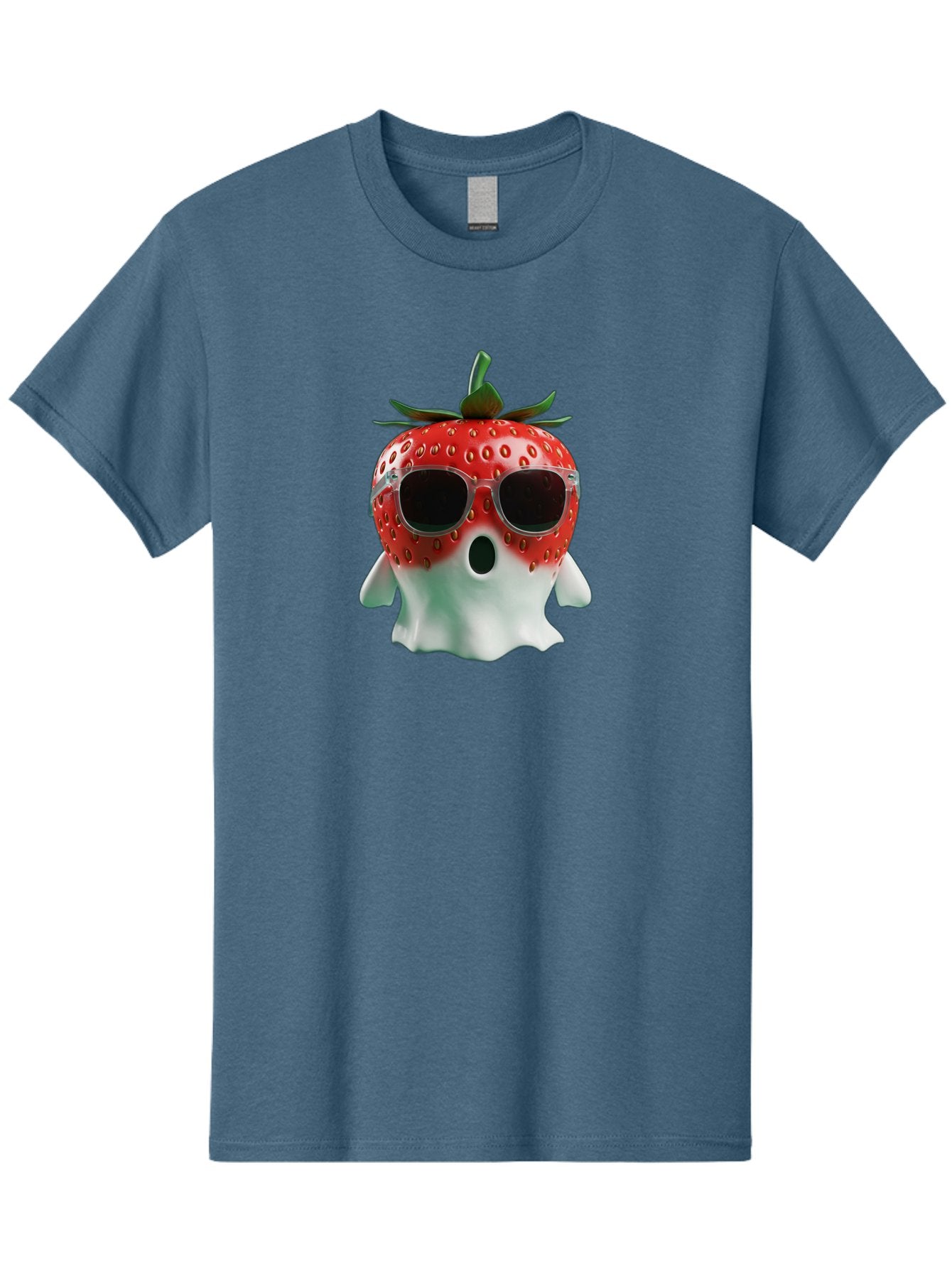 Strawberry-Ghost Men'S Graphic Tee, 100% Cotton, Comfortable Casual Summer Wear, Machine Washable, Strawberry With Sunglasses, Ghostly Figure, Cool Fruit, Summer Vibes, Quirky Design, Fun And Playful, Cartoon Character, Unique Blend, Bac476 14