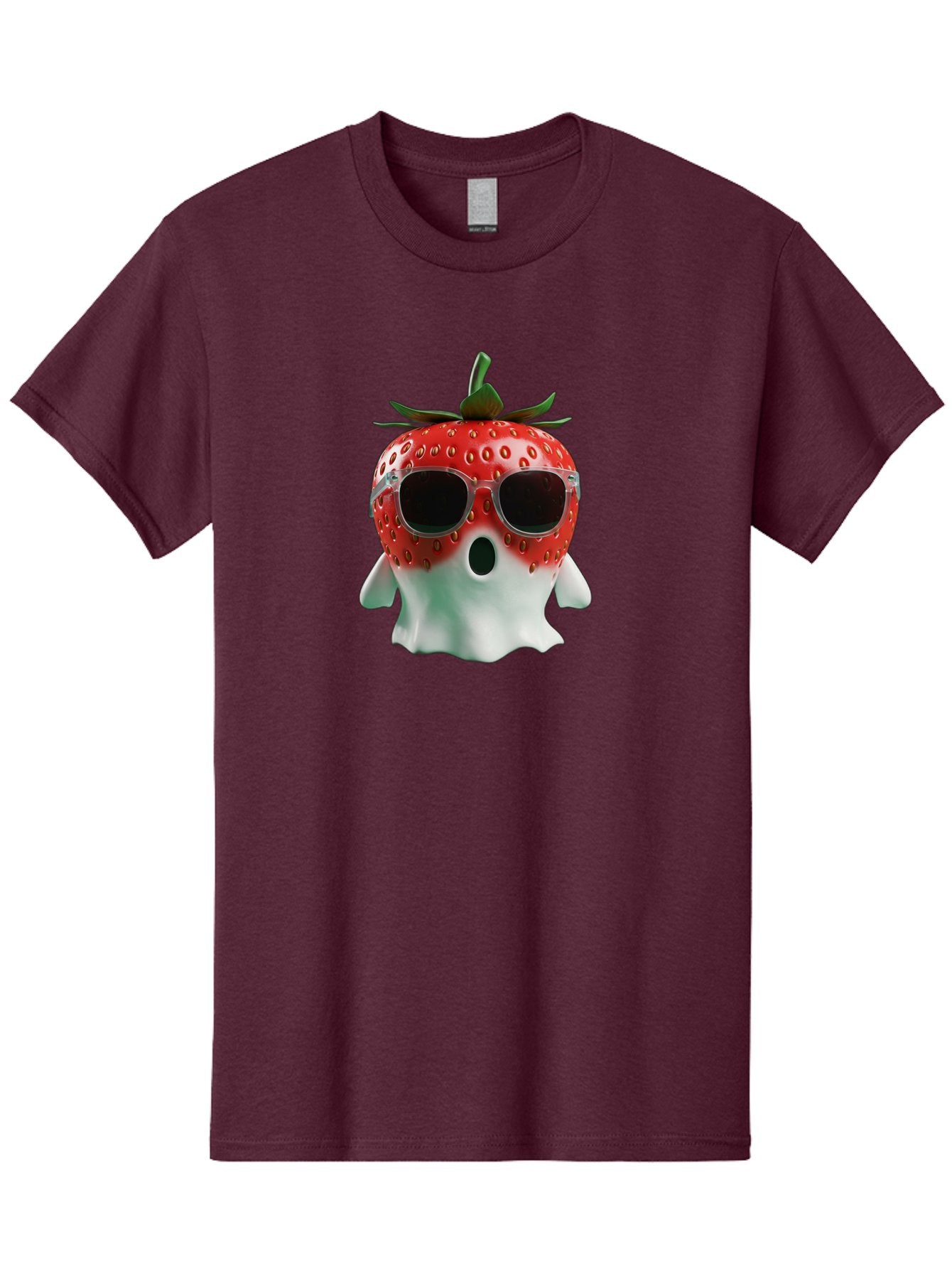 Strawberry-Ghost Men'S Graphic Tee, 100% Cotton, Comfortable Casual Summer Wear, Machine Washable, Strawberry With Sunglasses, Ghostly Figure, Cool Fruit, Summer Vibes, Quirky Design, Fun And Playful, Cartoon Character, Unique Blend, Bac476