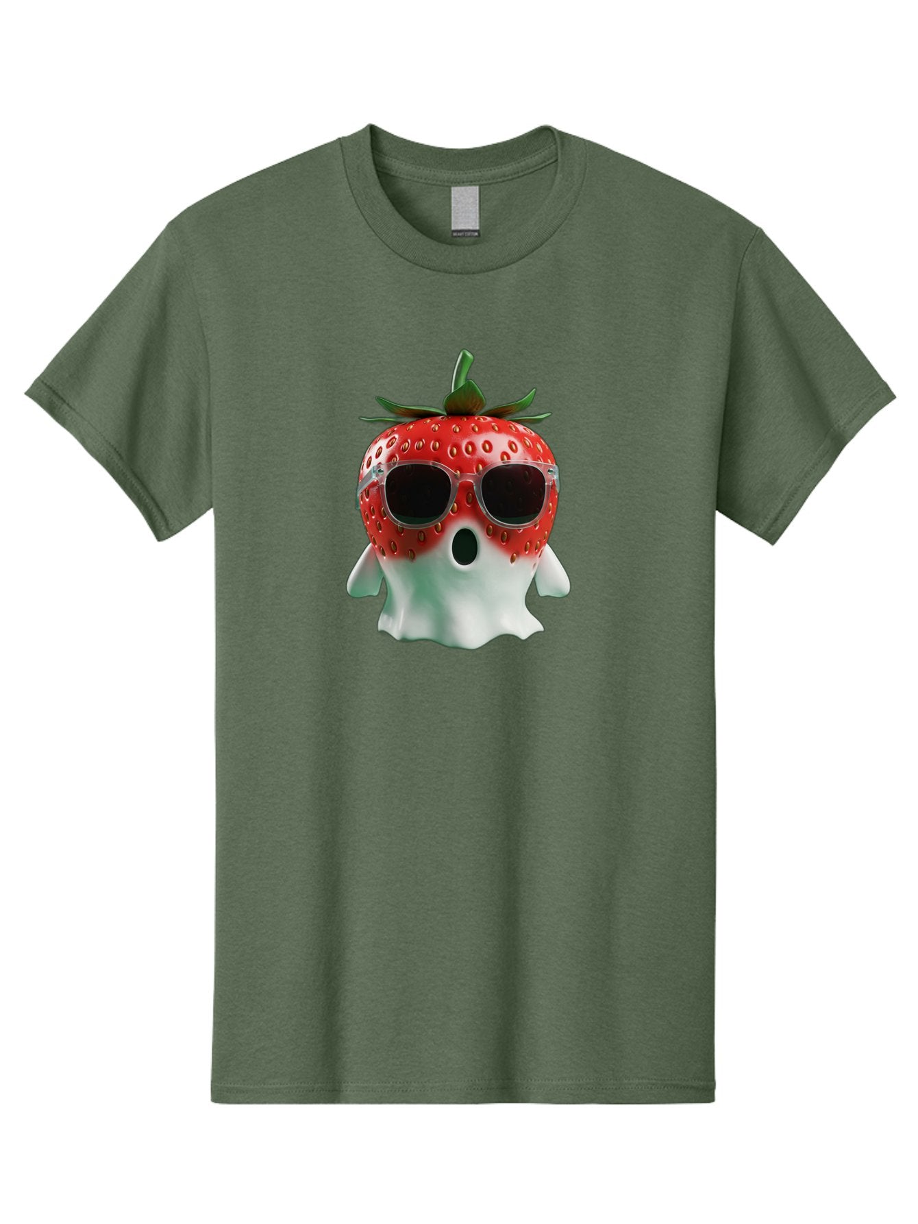Strawberry-Ghost Men'S Graphic Tee, 100% Cotton, Comfortable Casual Summer Wear, Machine Washable, Strawberry With Sunglasses, Ghostly Figure, Cool Fruit, Summer Vibes, Quirky Design, Fun And Playful, Cartoon Character, Unique Blend, Bac476 5